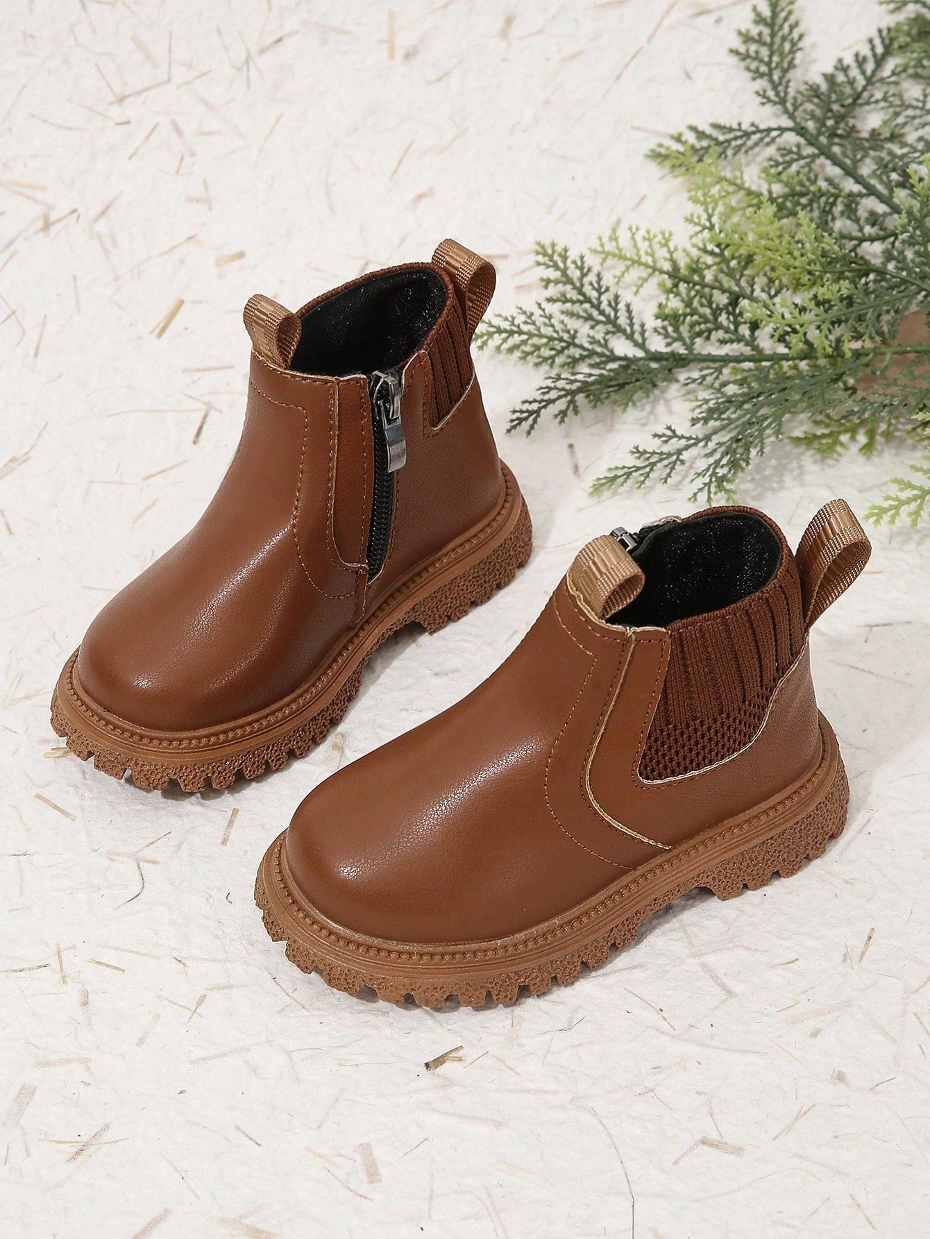 Children's Short Boots With Inner Lining, Waterproof, Slip Resistant, Side Zipper, For Autumn And Winter Season