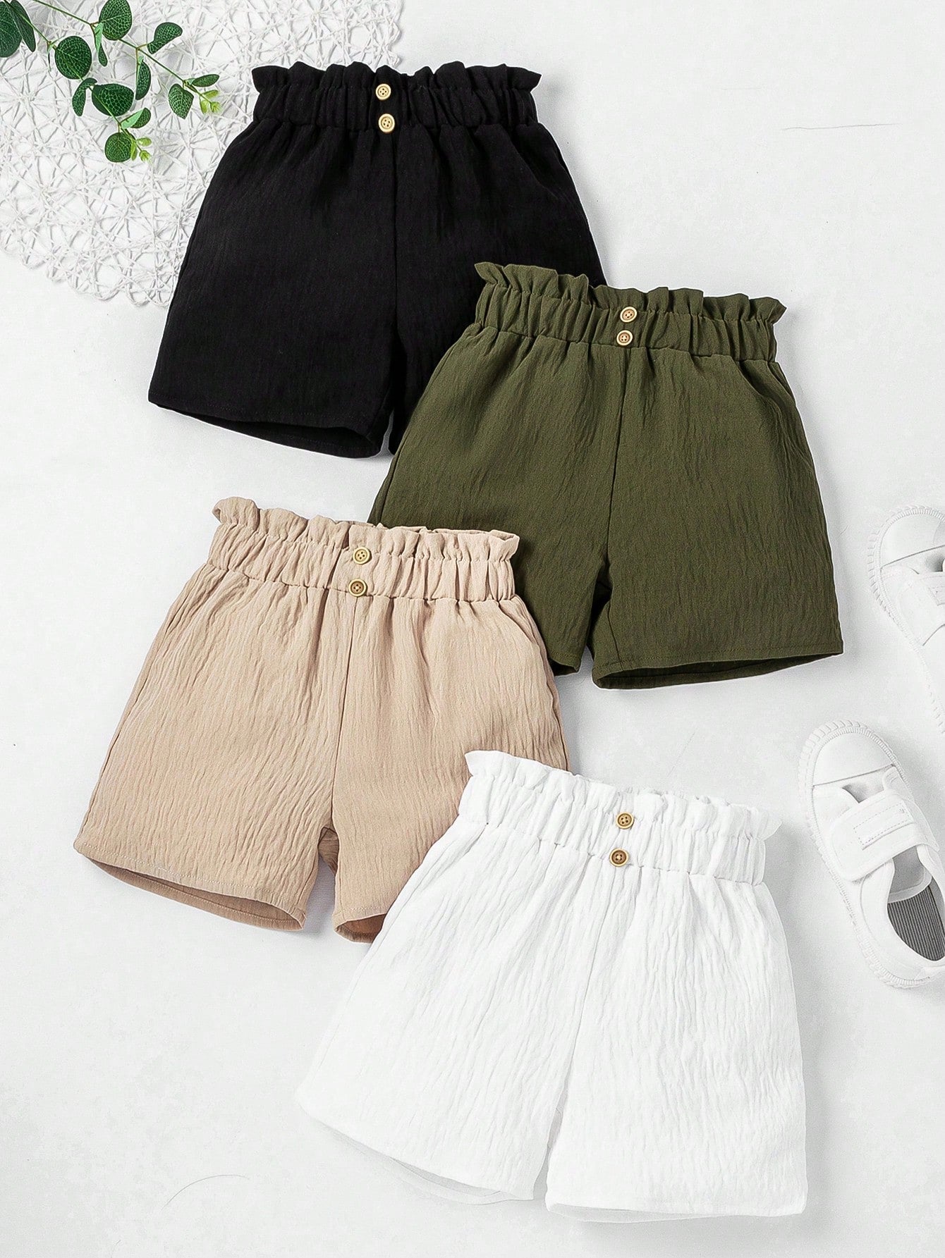 Young Girl 4pcs/Set Simple & Versatile Casual Solid Color Shorts For Summer