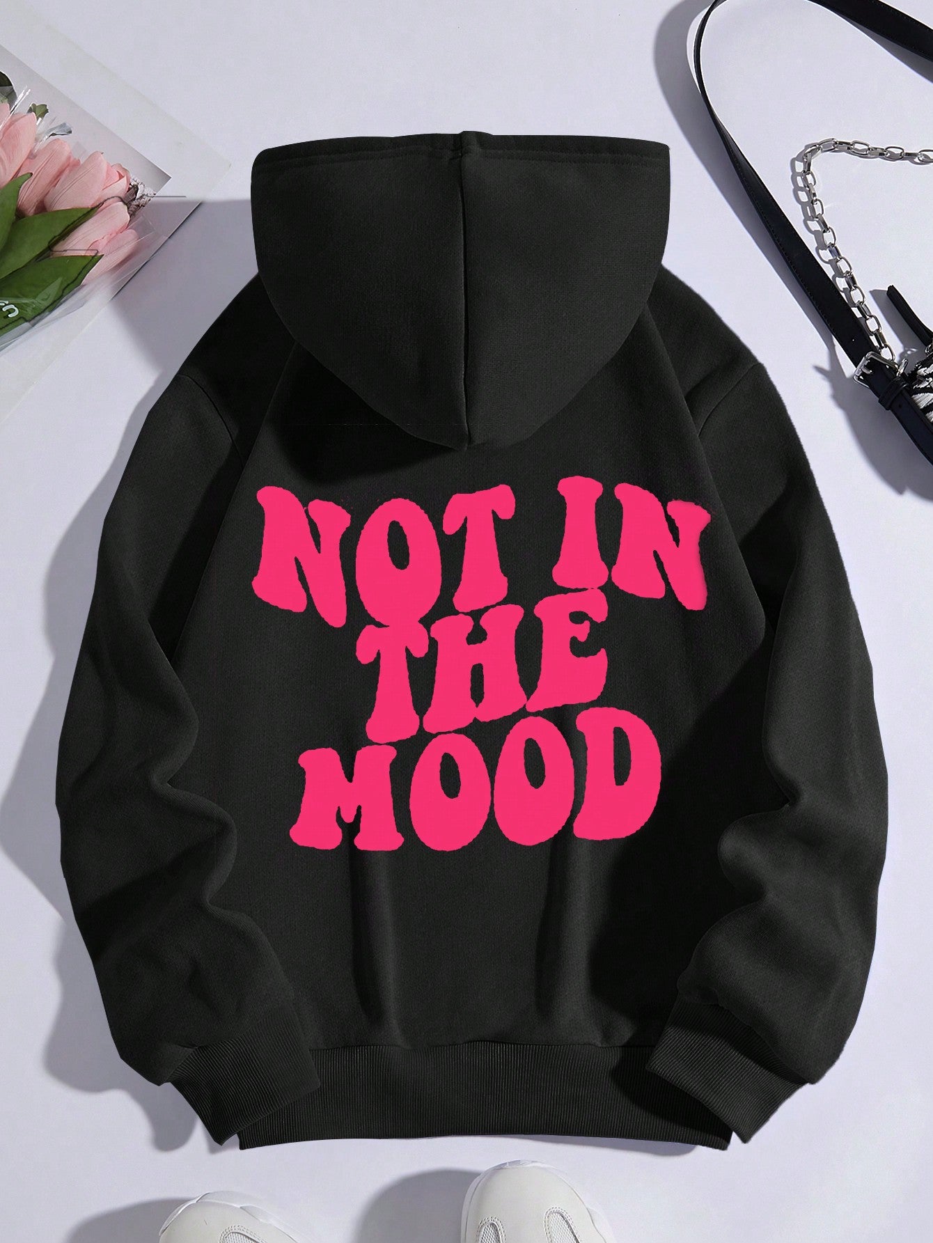 Teen Girls' Hooded Casual Sweatshirt With Text Print