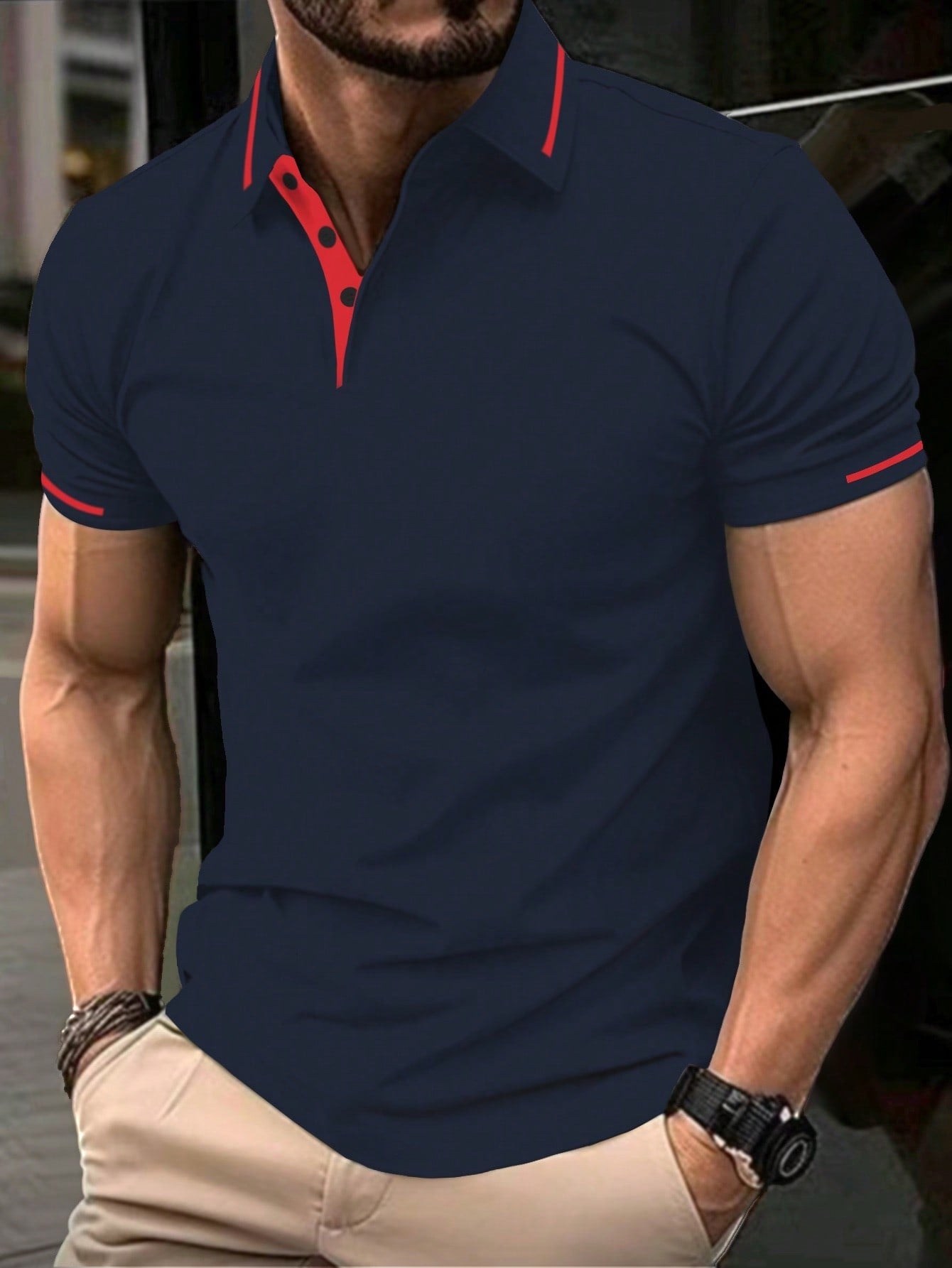 Men's Color Block Striped Polo Shirt