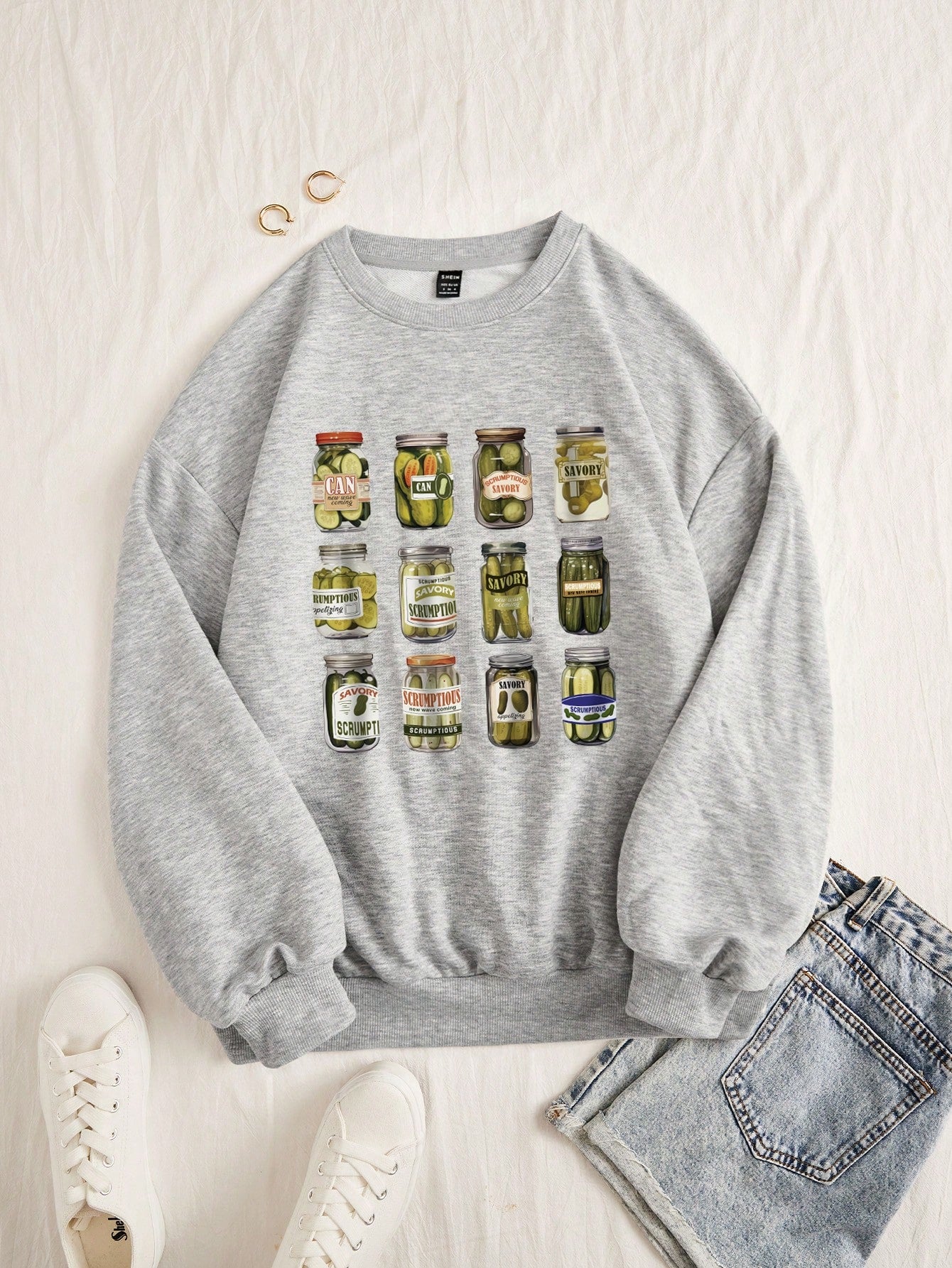 Canned Food Printed Round Neck Long Sleeve Oversized Women's Sweatshirt, Suitable For Autumn And Winter SAVORY CAN CAN SCRUMPTIOUS SAVORY RUMPTIOUS Appetizing SCRUMPTIOUS SAVORY SCRUMPTION SAVORY SAVORY SCRUMPTI SCRUMPTIOUS New Wave Coming SCRUMPTIOUS SAV