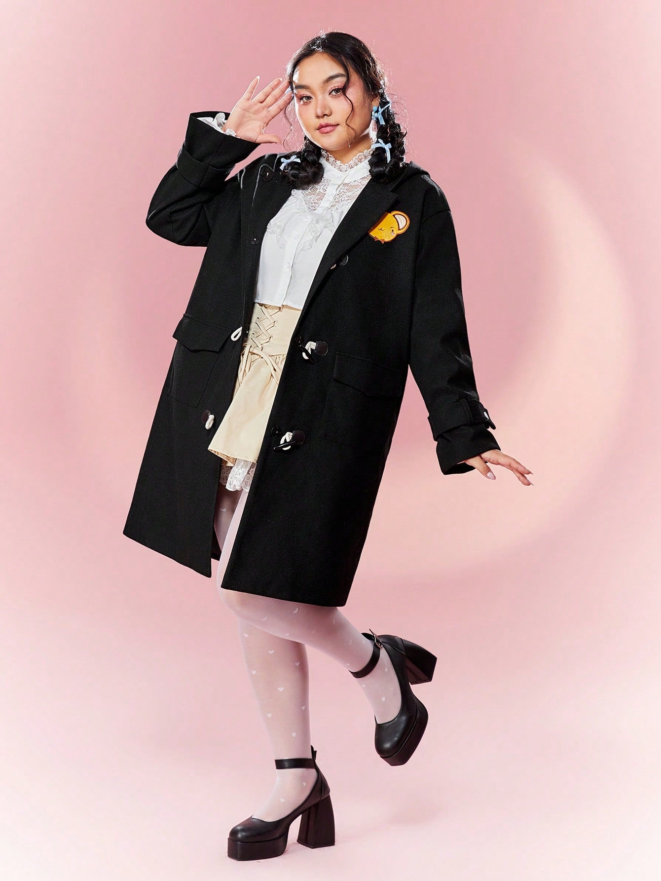 CARDCAPTOR SAKURA | Plus Cartoon Embroidered Horn Buttons Hooded Overcoat