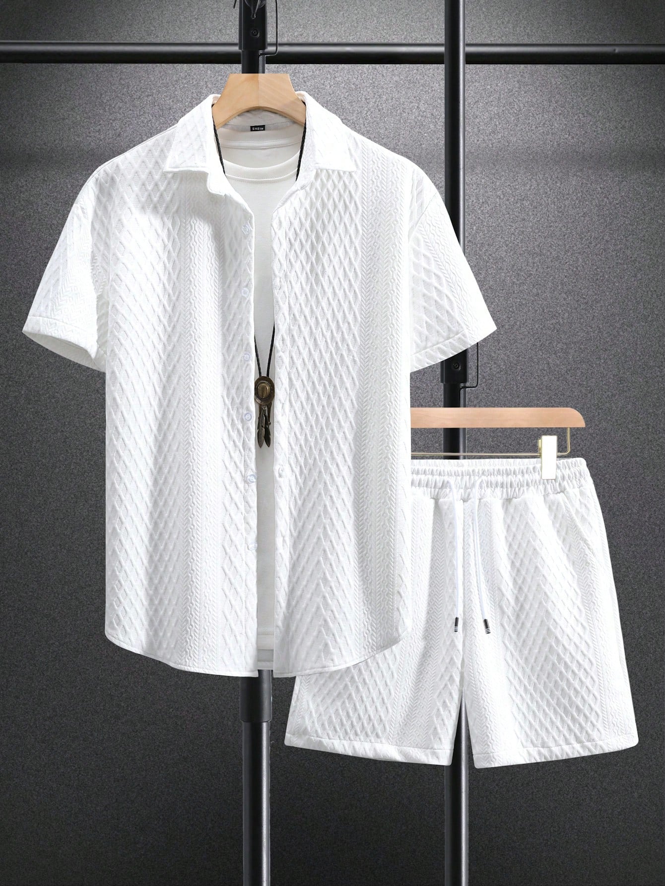 Men's Plain Short Sleeve Shirt And Shorts Set