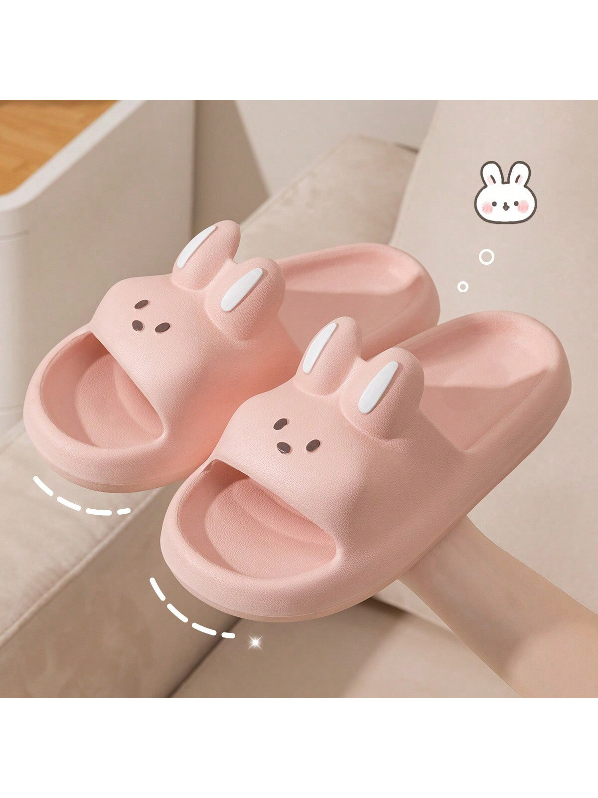 Eva Cute Rabbit Pink Women's Slippers, 2024 Summer New Arrival, Lovely, Slip-Resistant, Breathable, Comfortable, One-Piece Molded