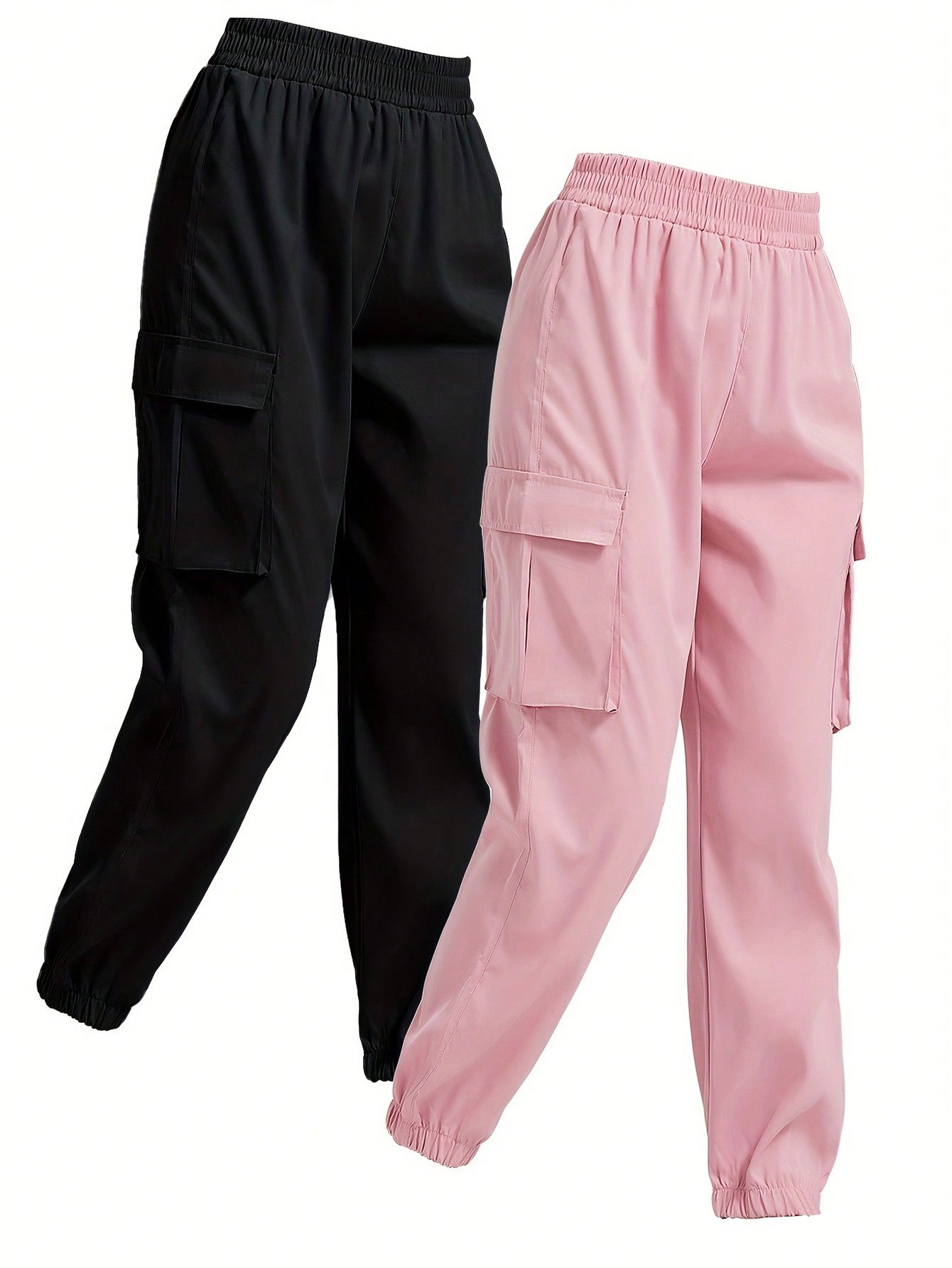 2pcs Elastic Waist Flip Pocket Jogger Cargo Pants