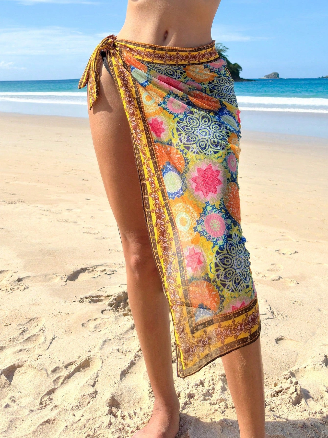 Swim Summer Beach Women  Full-Printed Tie-Up Cover-Up Bottom