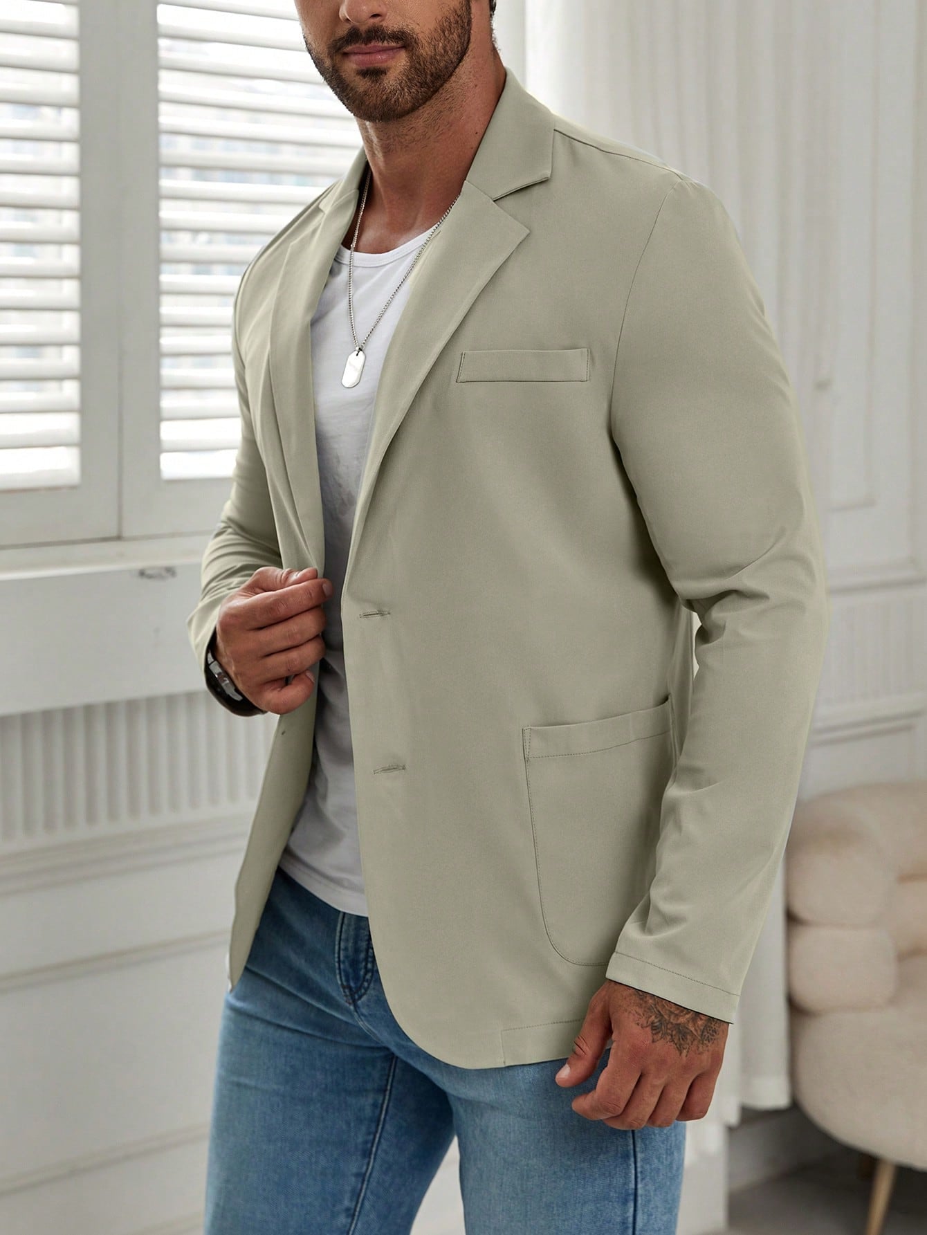 Men's Pointed Lapel Single Breasted Suit Jacket