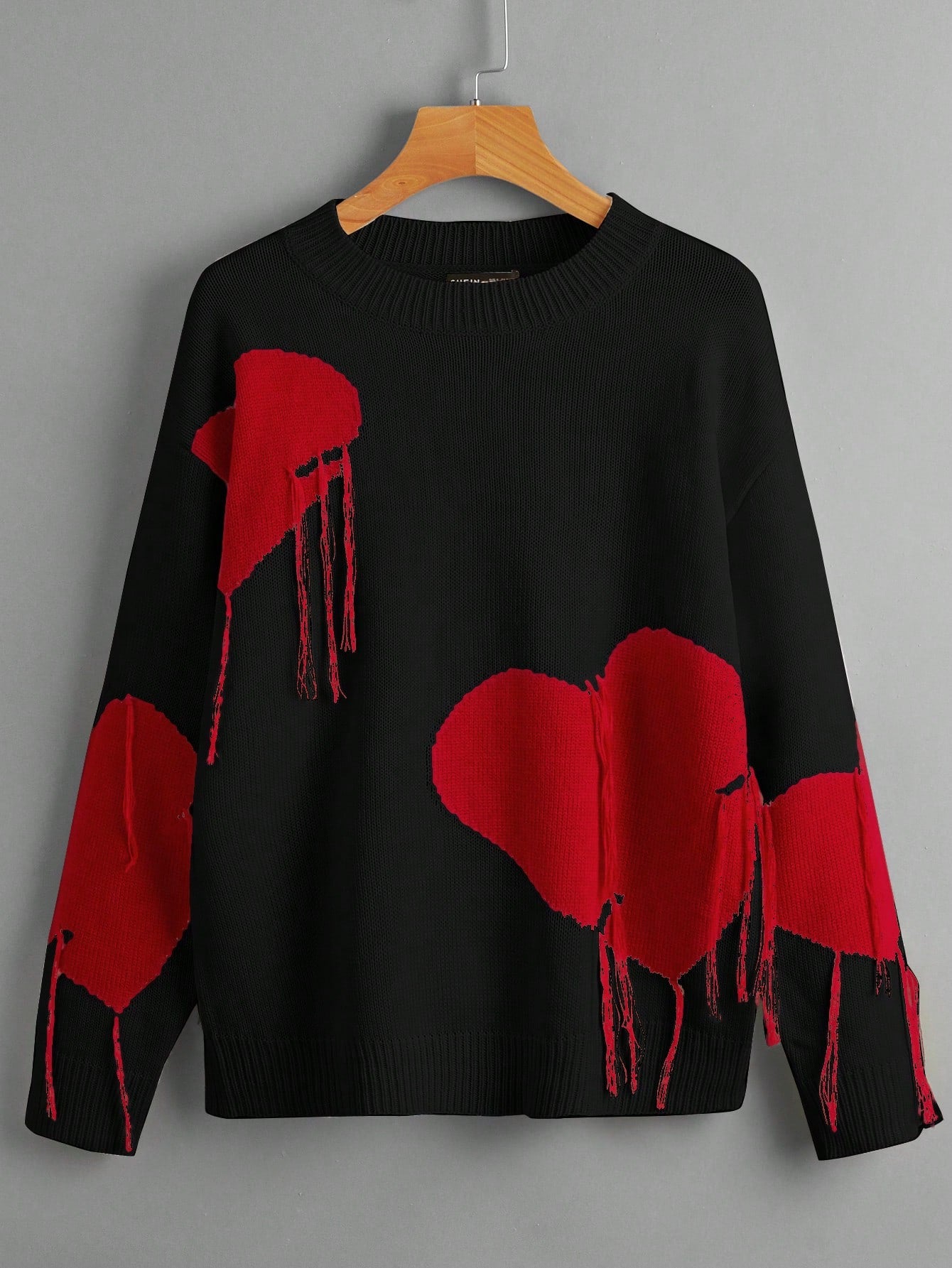 Plus Heart Pattern Drop Shoulder Sweater