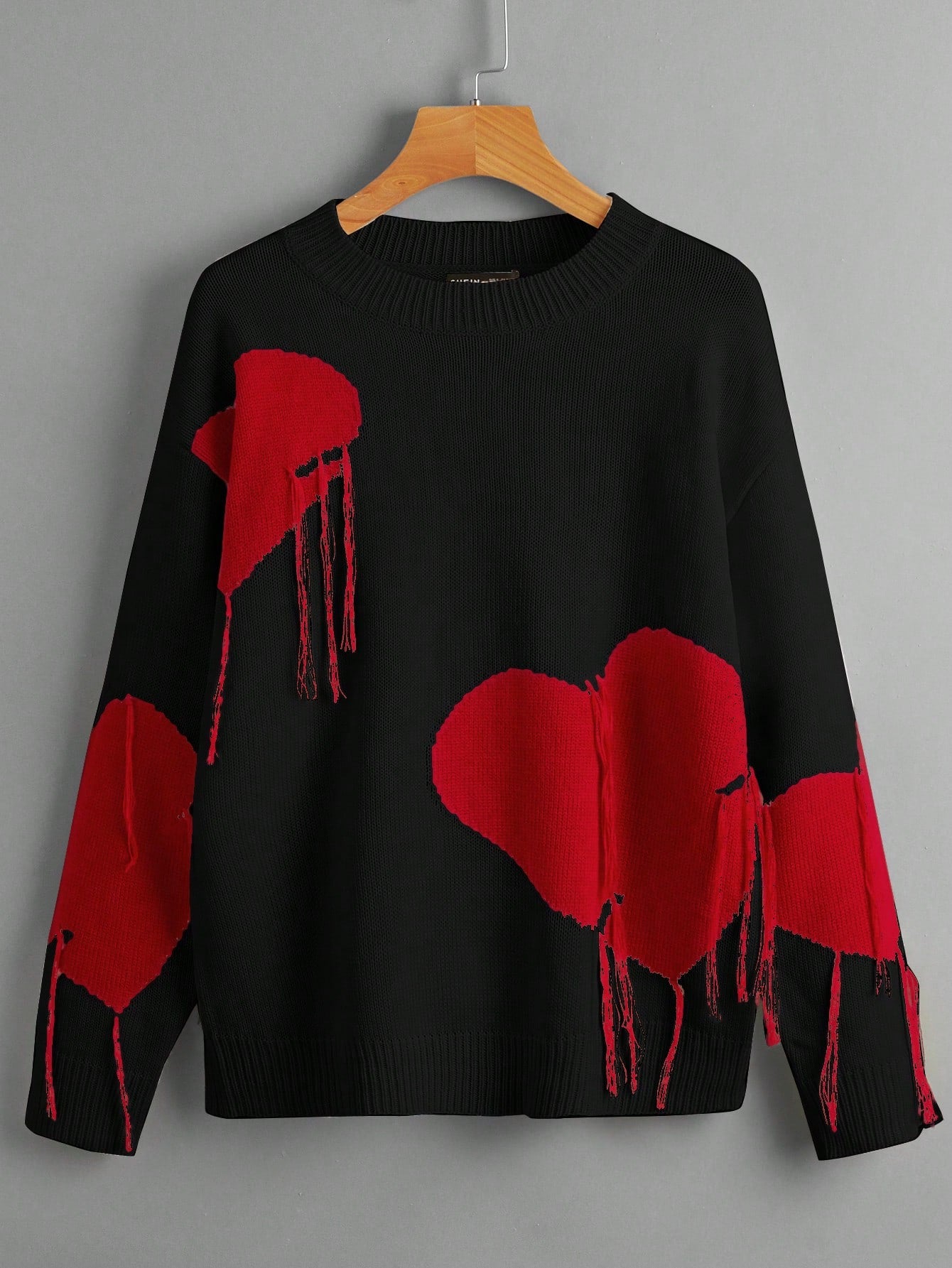 Plus Heart Pattern Drop Shoulder Sweater