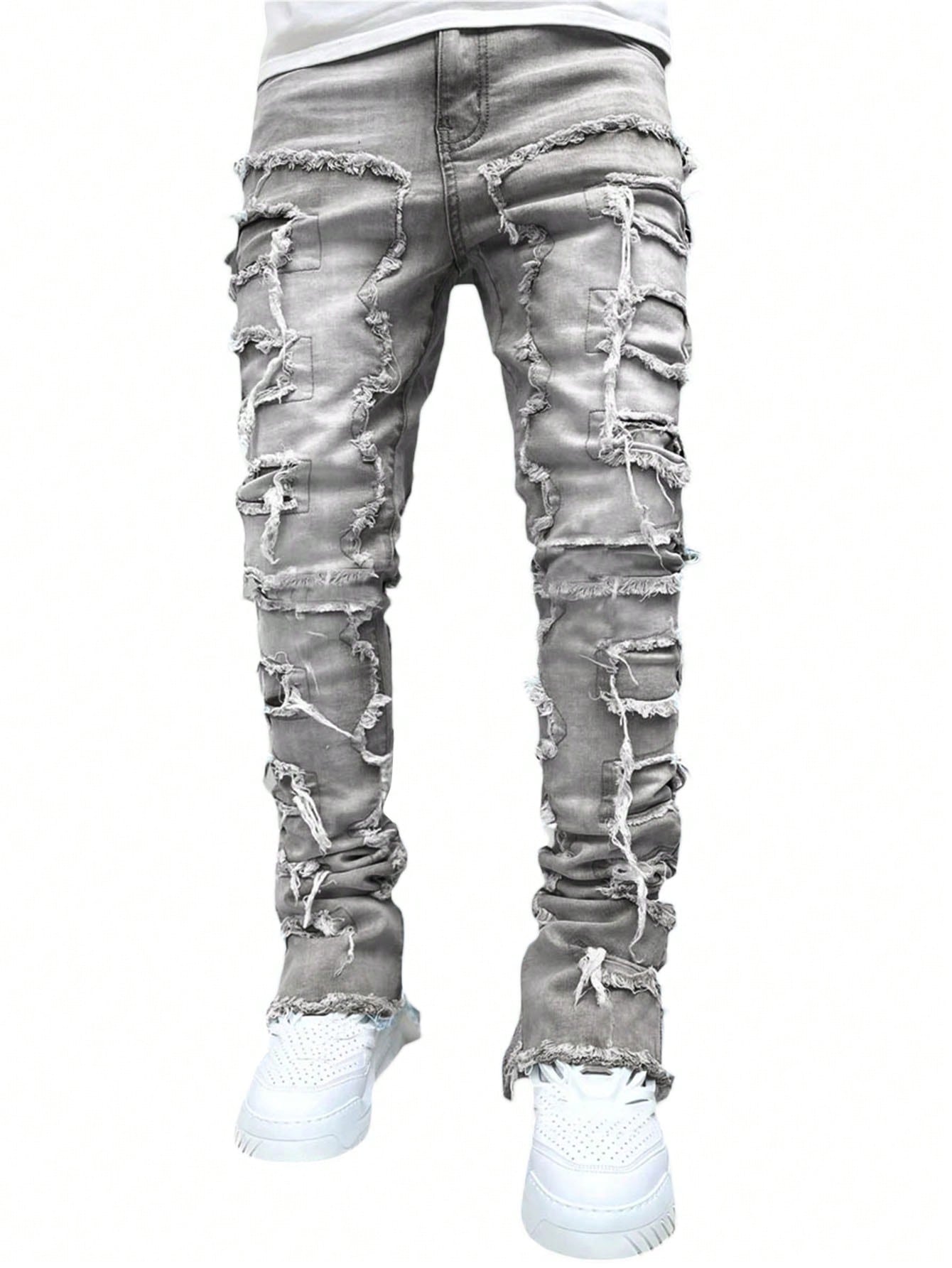 Street Life Men Fashion Solid Color Skinny Distressed Jeans