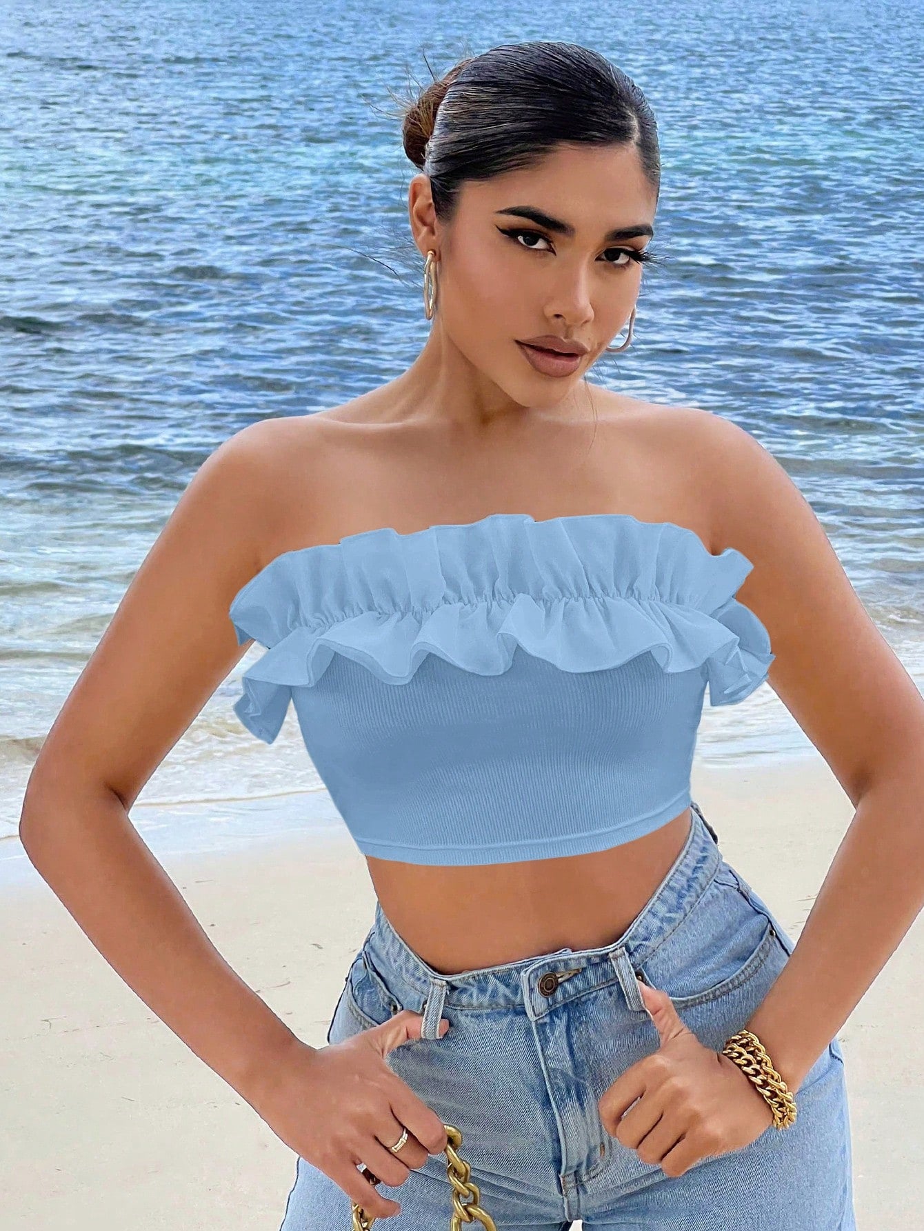 Ruffle Trim Crop Tube Top