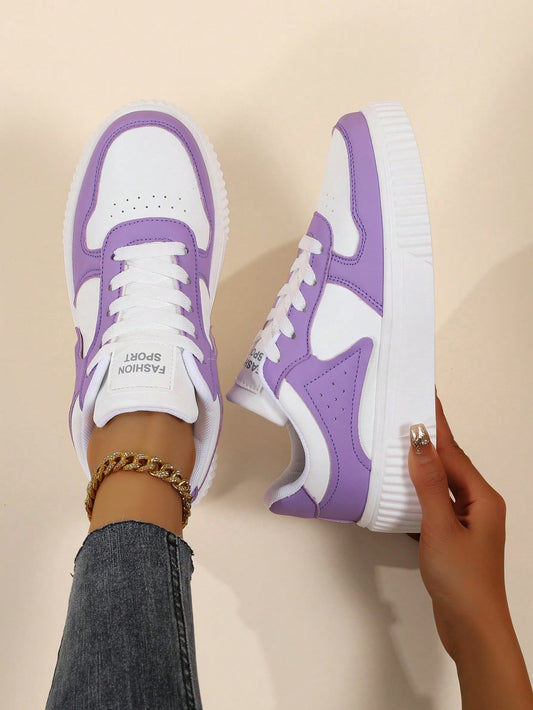 Ladies' Lace-Up Casual Sneakers, Sports Shoes, Skate Shoes, Lightweight, Street Style, Simple Fashionable Flat Shoes