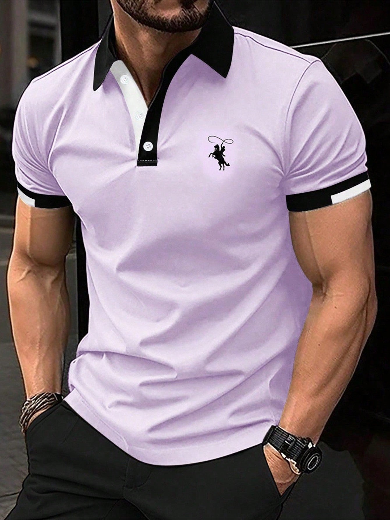 Men's Horse Print Short Sleeve Polo Shirt