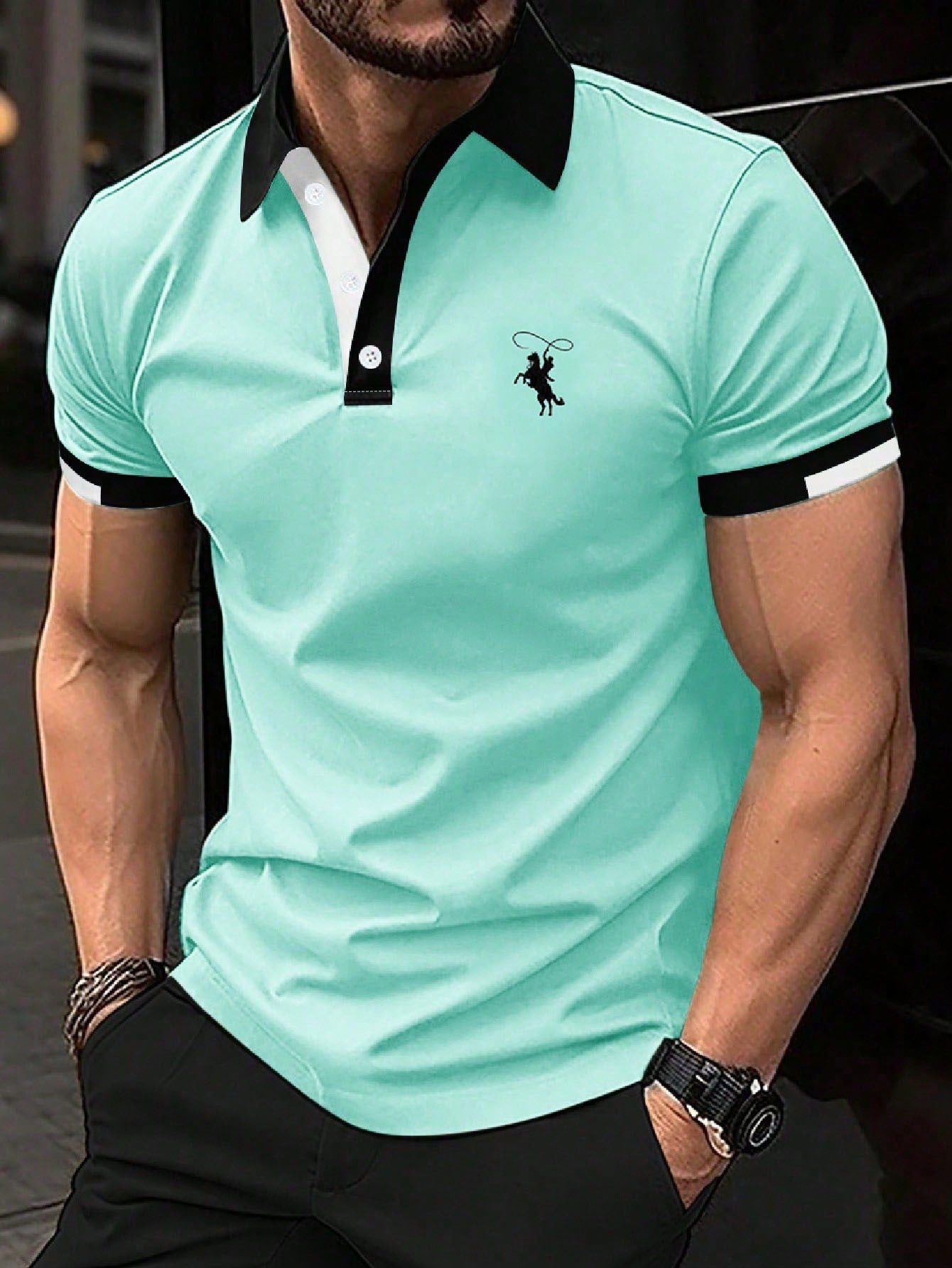 Men's Short Sleeve Polo Shirt With Horse Print