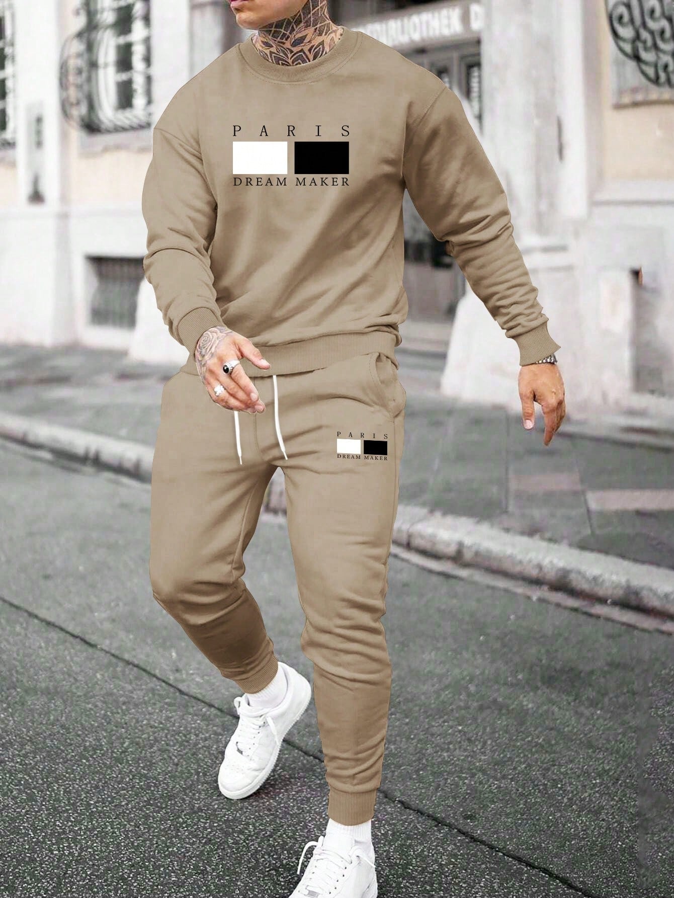 Men's Casual Letter Print Oversized Sweatshirt And Jogger Pants Set