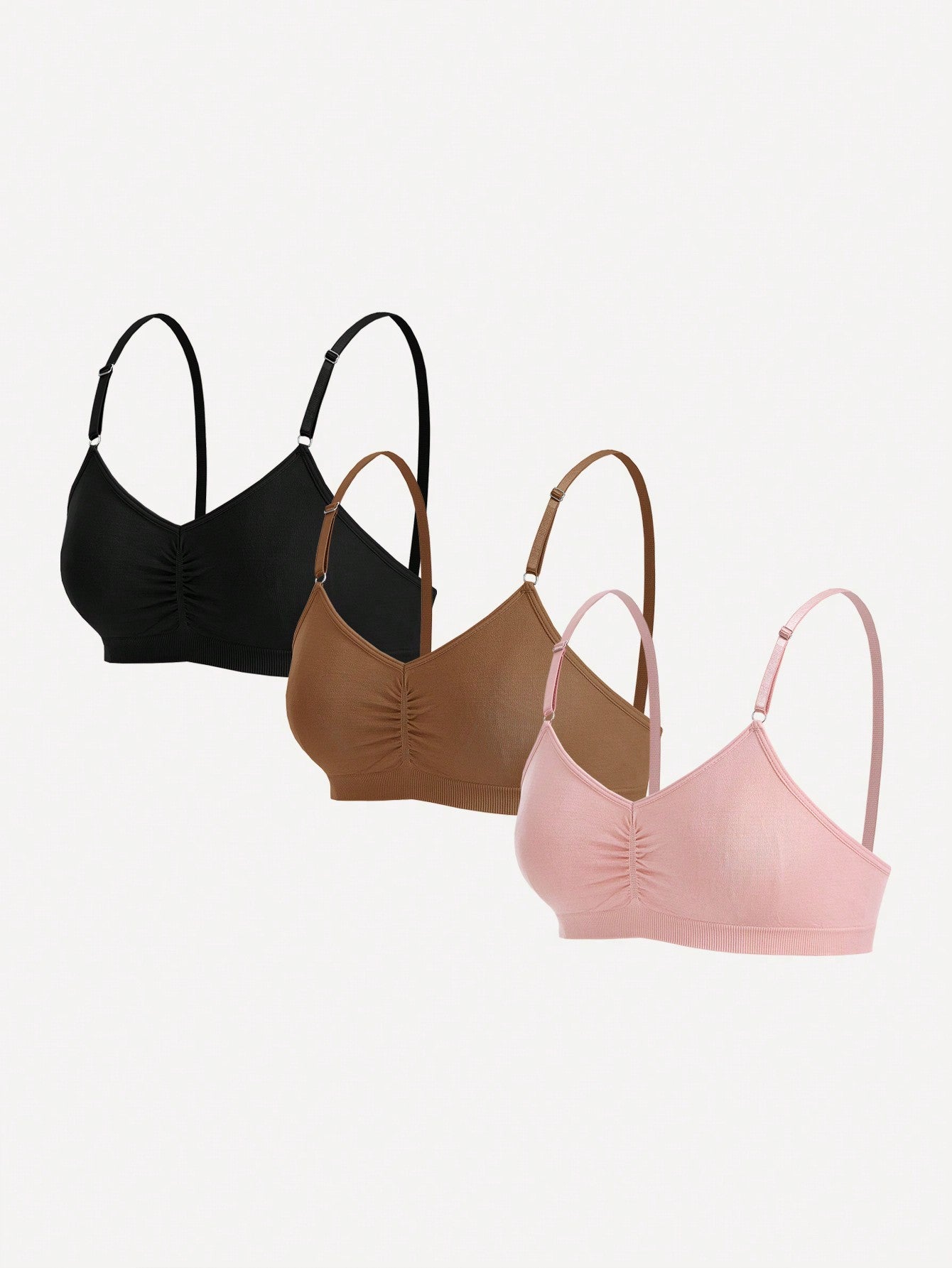 3pcs Plain Women's Bra Set, Including Wireless Bra And Bralette