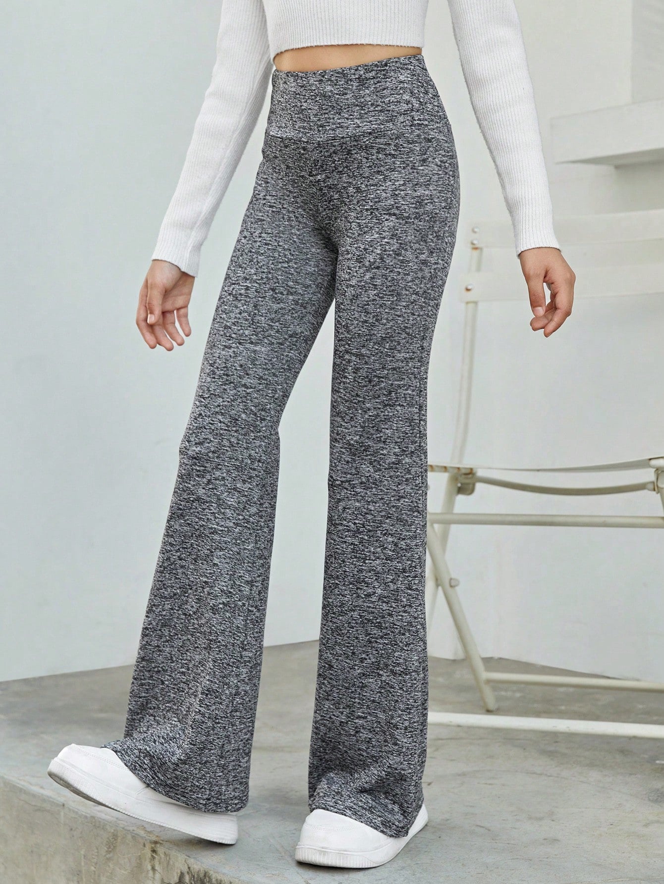 Tween Girl Casual Knitted Solid Color Bell-Bottoms Long Pants