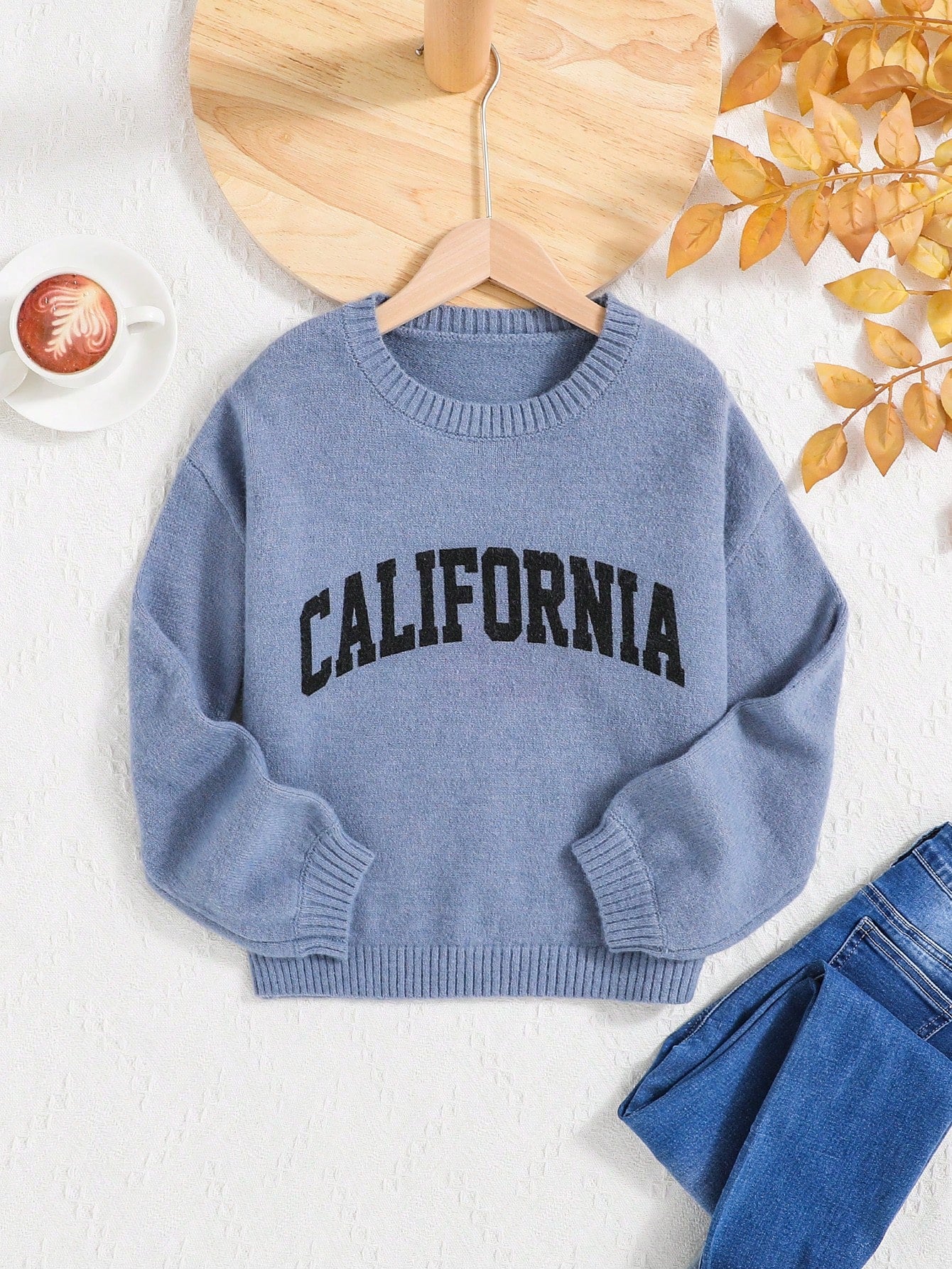 Tween Girl Casual Loose Round Neck Pullover Sweater With Printed Text Detail