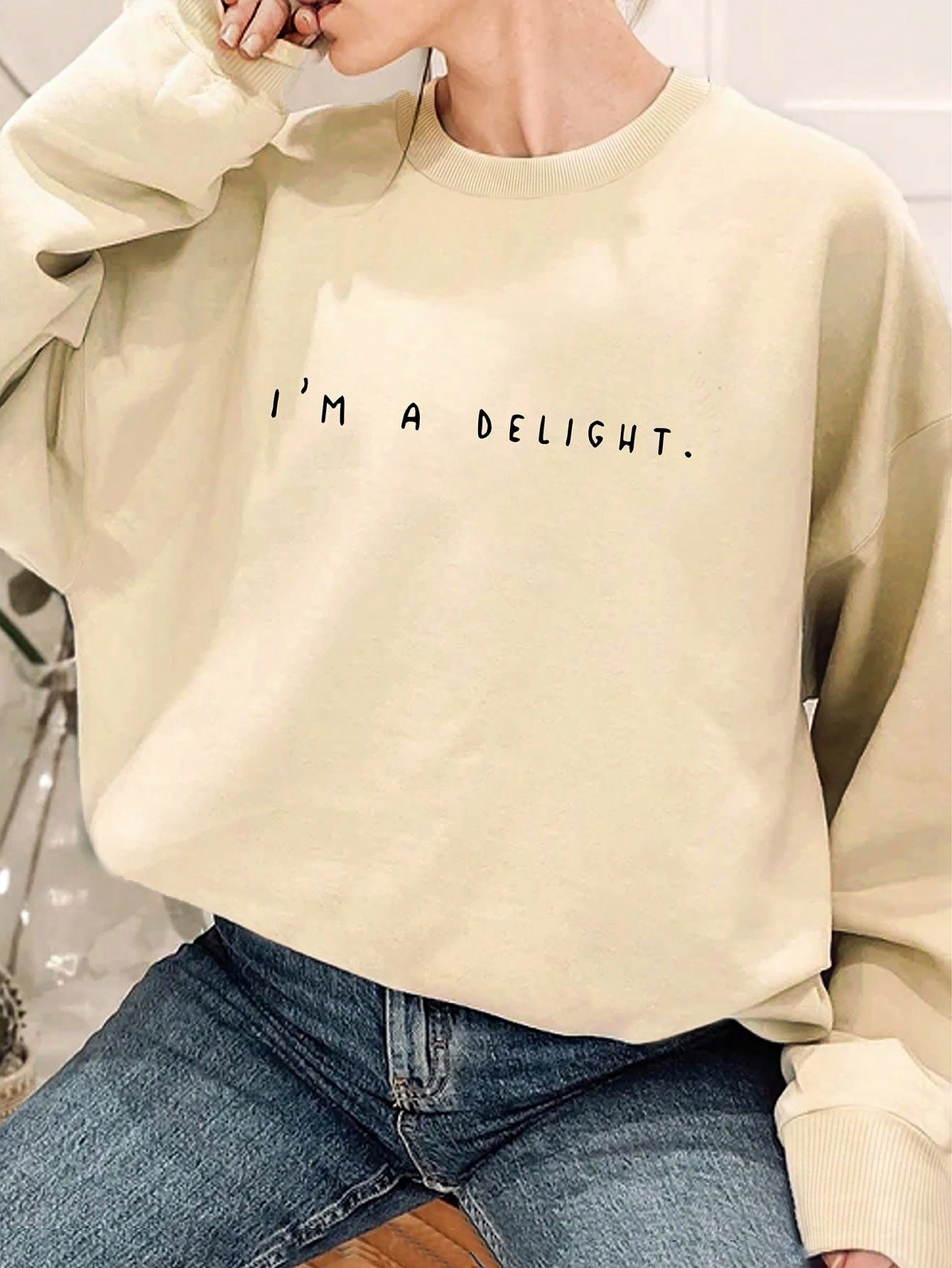 Plus Size Loose Fit Letter Round Design Drop Shoulder Sweatshirt