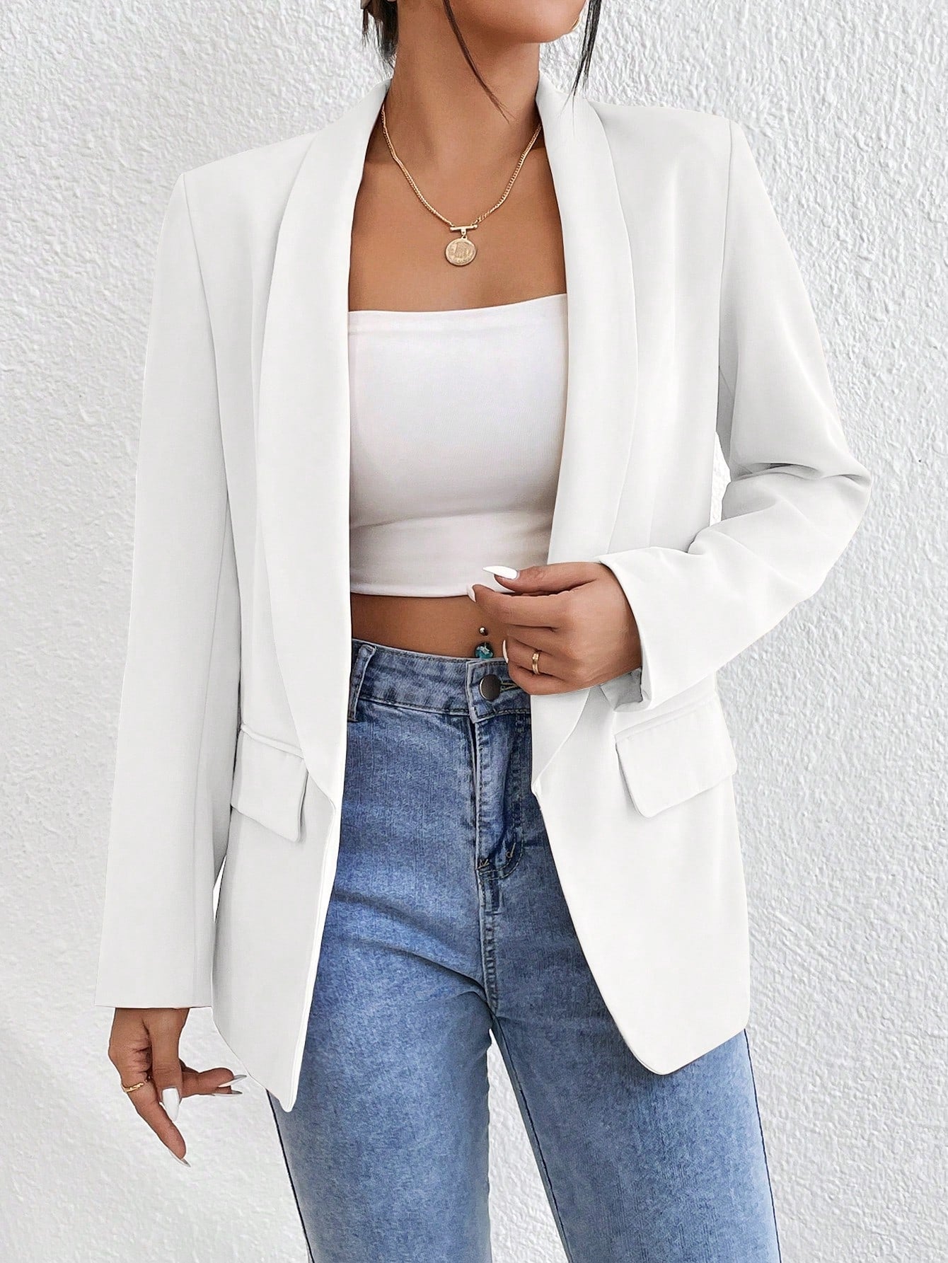 Solid Color Shawl Collar Blazer