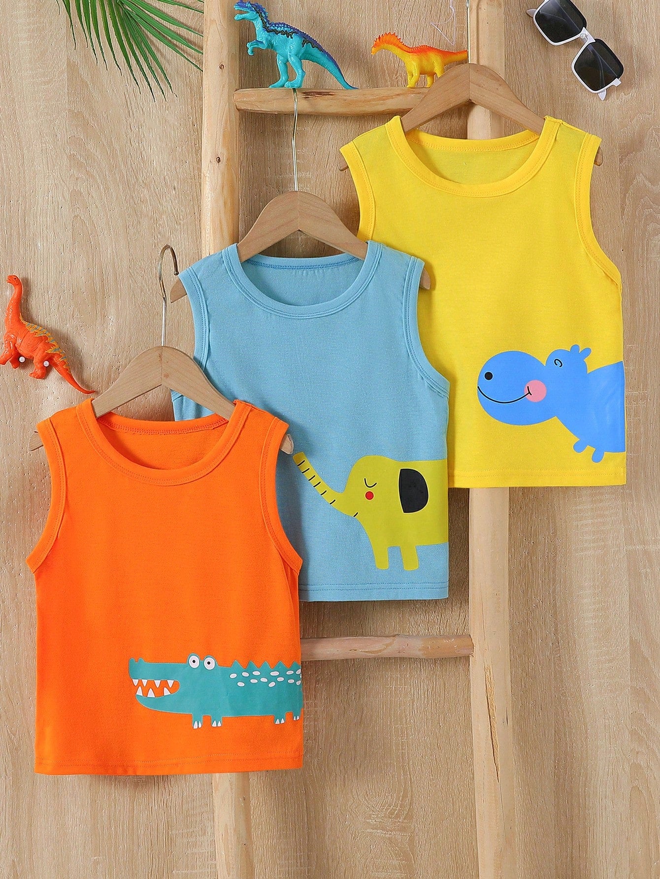 Young Boy Three-Piece Set Of Cute Printed Vests