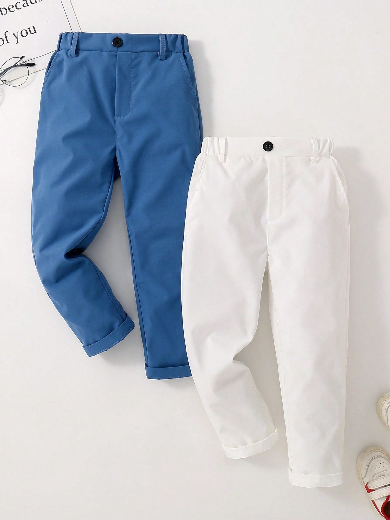 Young Boy Daily Casual Solid Color Pocket Design Long Pants For Spring And Summer