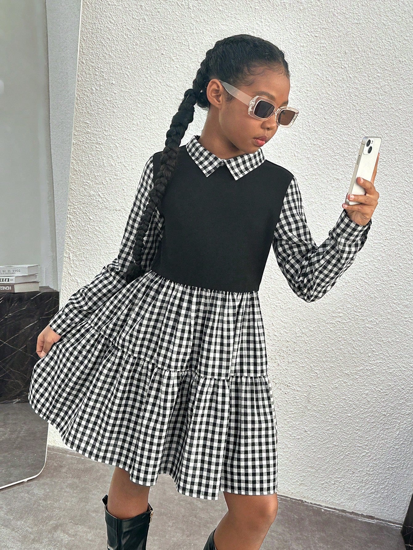 Tween Girl Casual Plaid 2-In-1 Dress