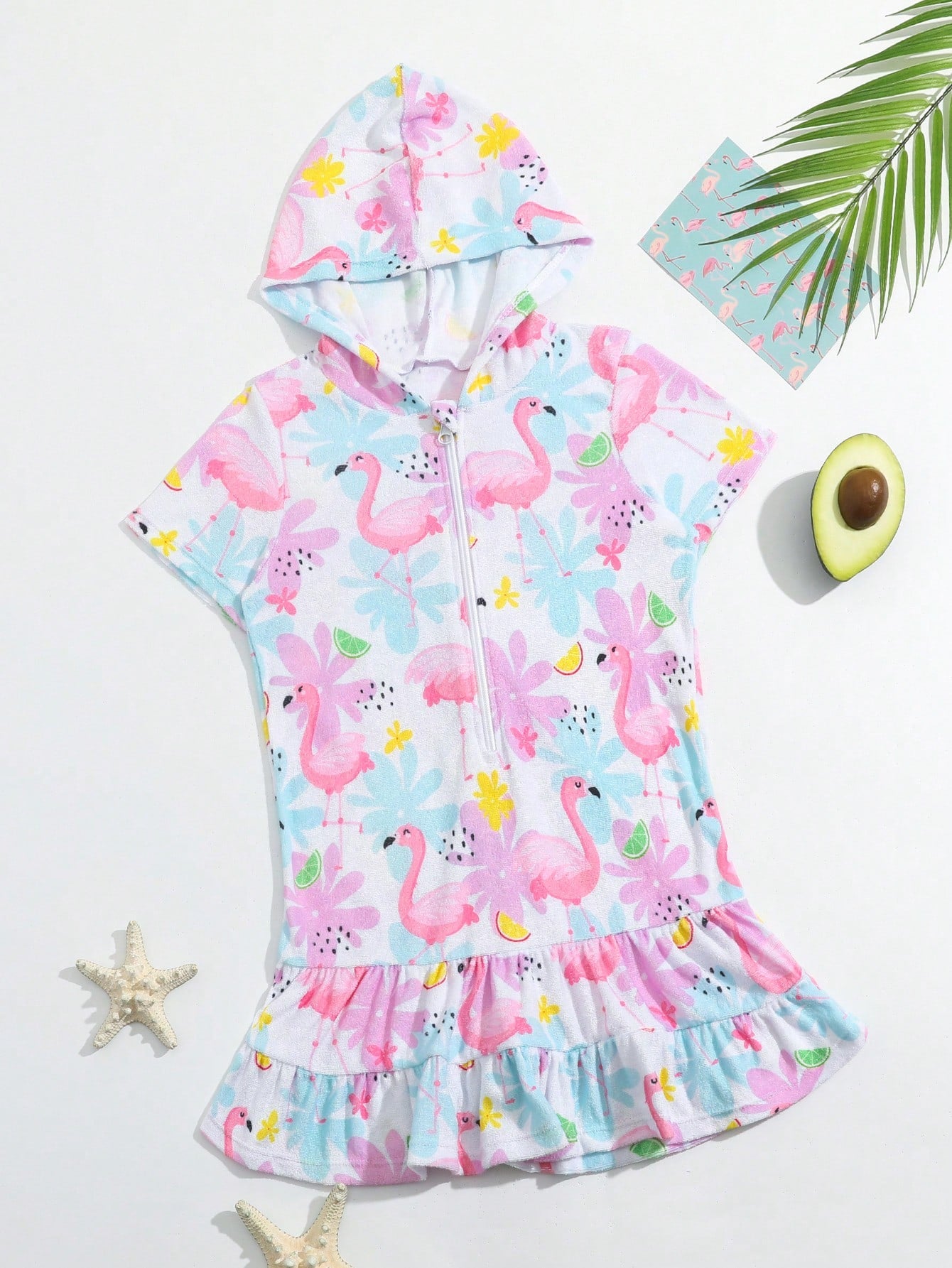 Young Girl Cute Flamingo Printed Hoodie Made Of Toweling Fabrics