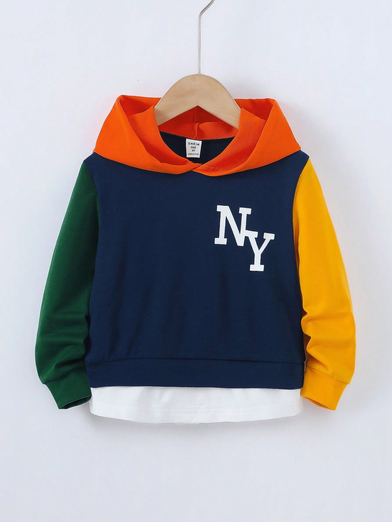 Young Boy Letter Printed Hoodie With Color Block