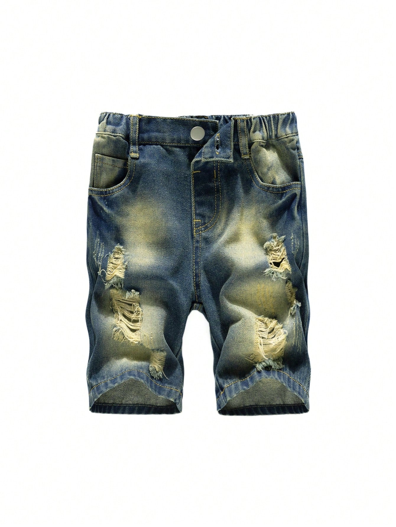 Young Boys' Vintage Personality Distressed Denim Shorts, Knee-Length