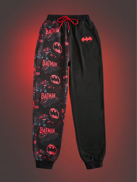 Batman X Plus Size Casual Anime Character And Letter Printed Drawstring Waist Elastic Cuff Jogger Pants