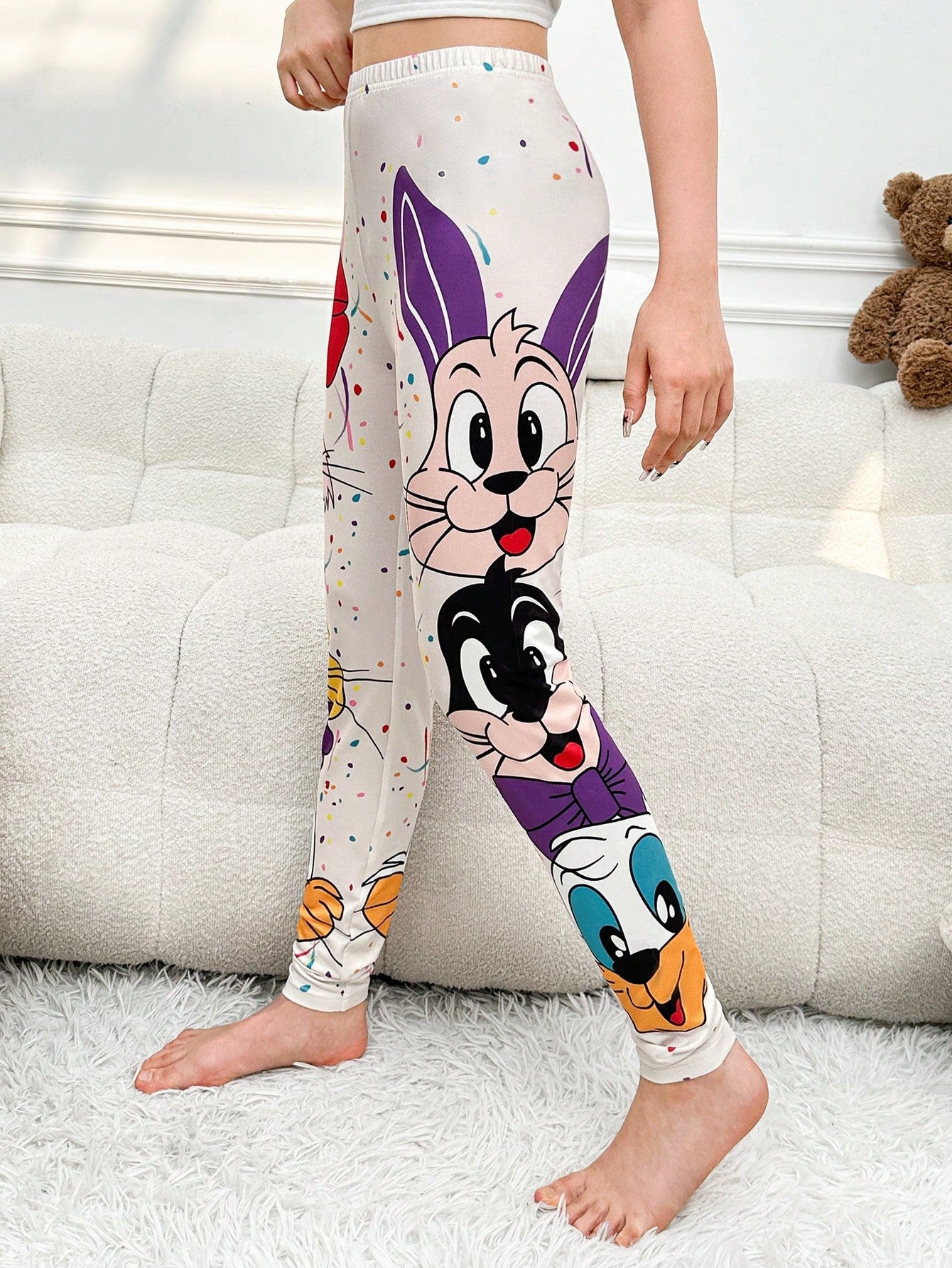 Teen Girl Ink-Splatter Cute Cartoon Printed Leggings