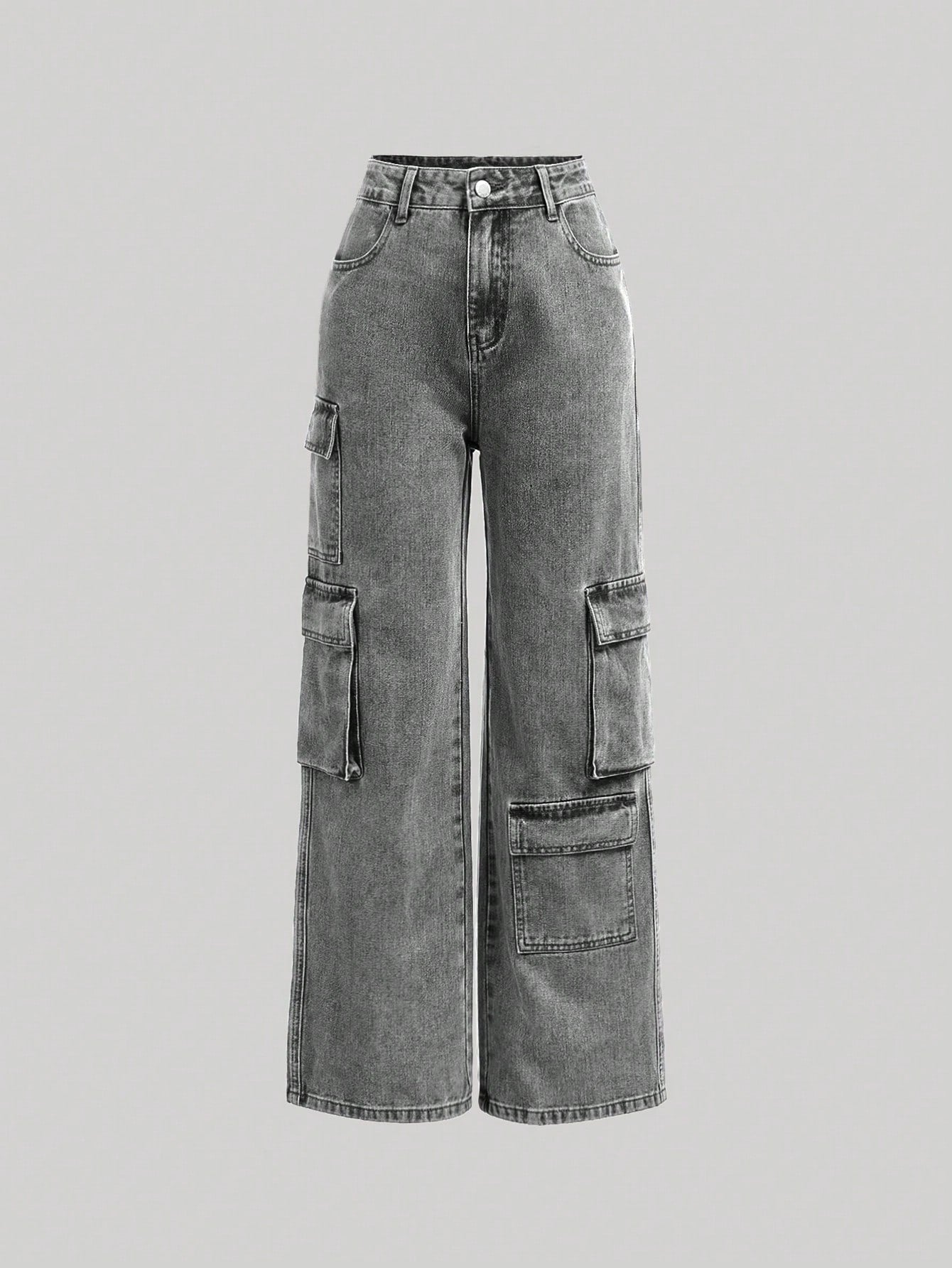 Teenage Girls' Cargo Style Denim Trousers With Pockets