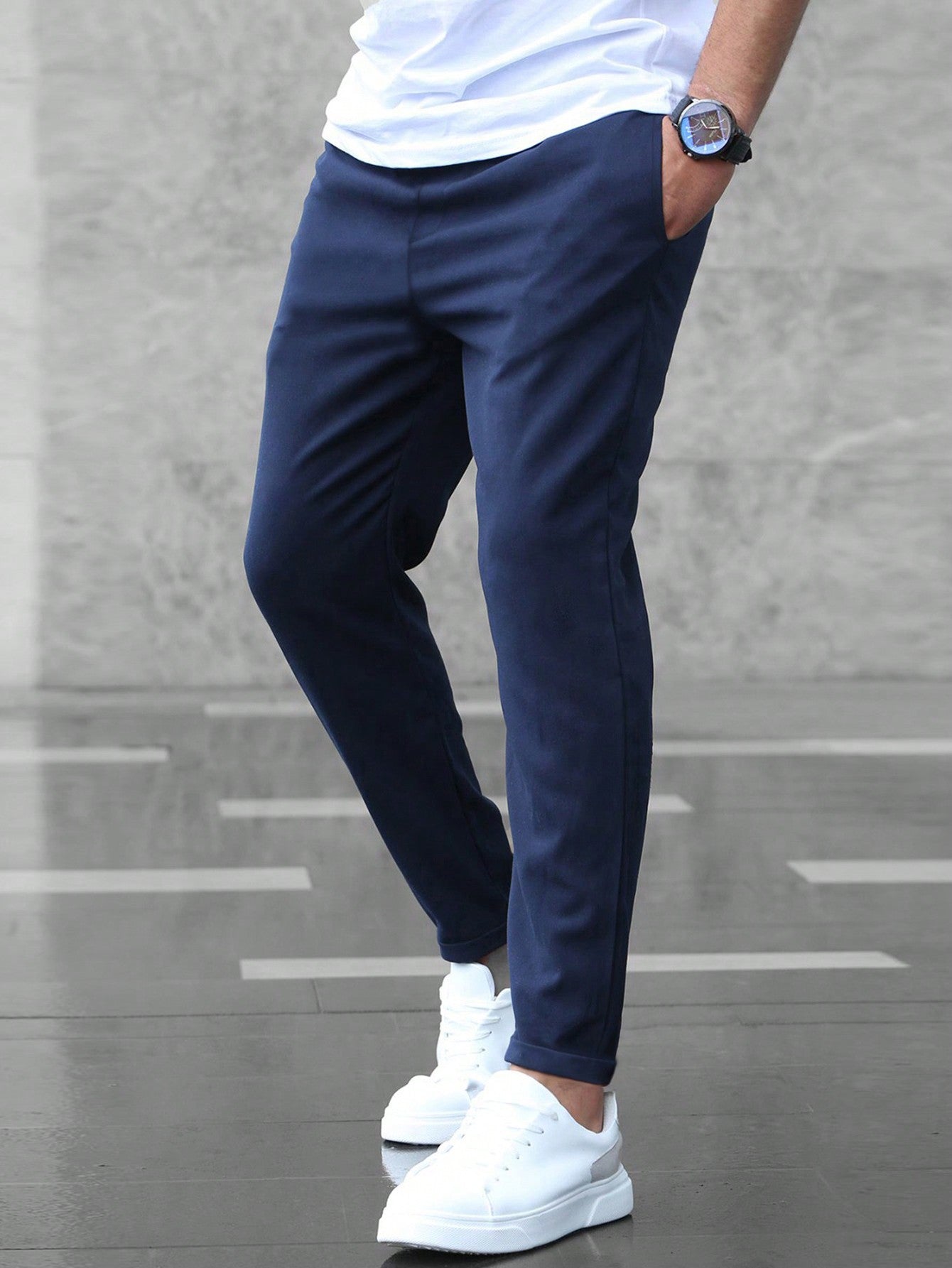 Men Slant Pocket Drawstring Waist Pants