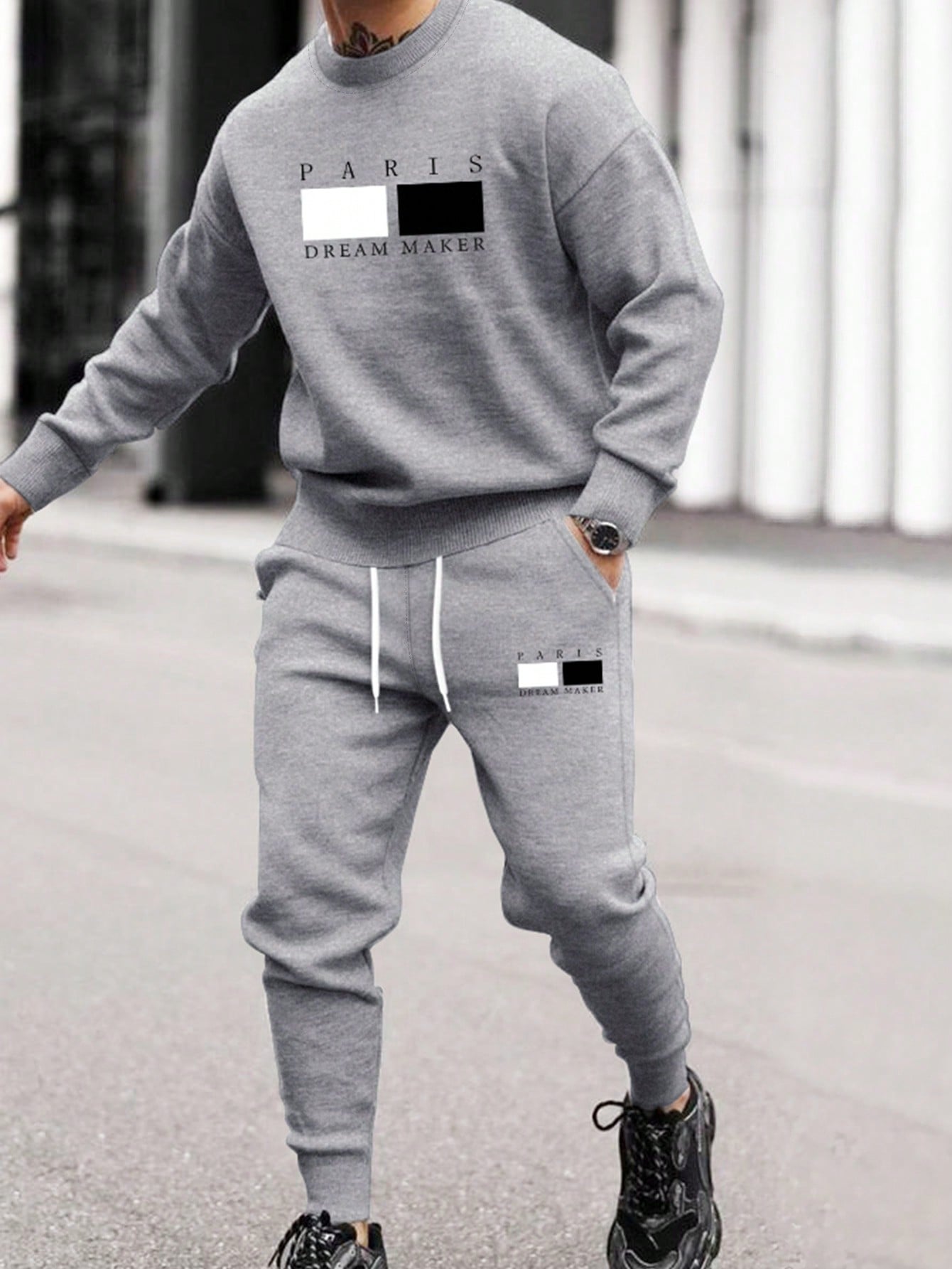 Men Letter Graphic Sweatshirt & Drawstring Waist Sweatpants