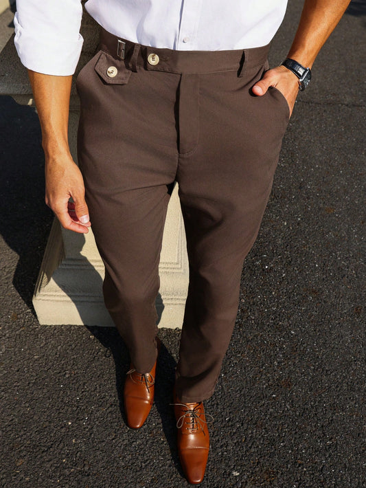 Men's Solid Color Slanted Pocket Tapered Dress Pants