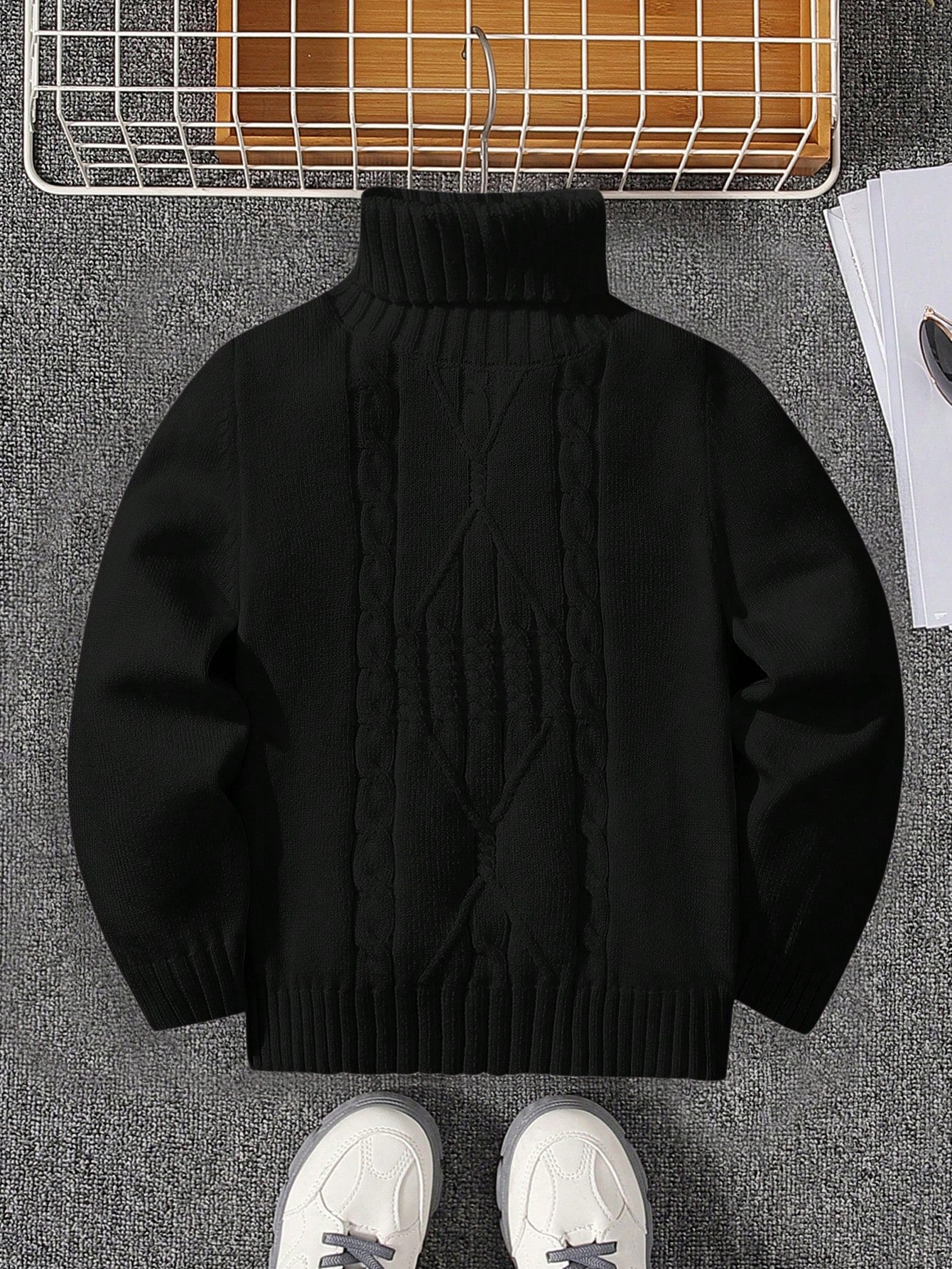 Young Boy Turtleneck Cable Knit Sweater