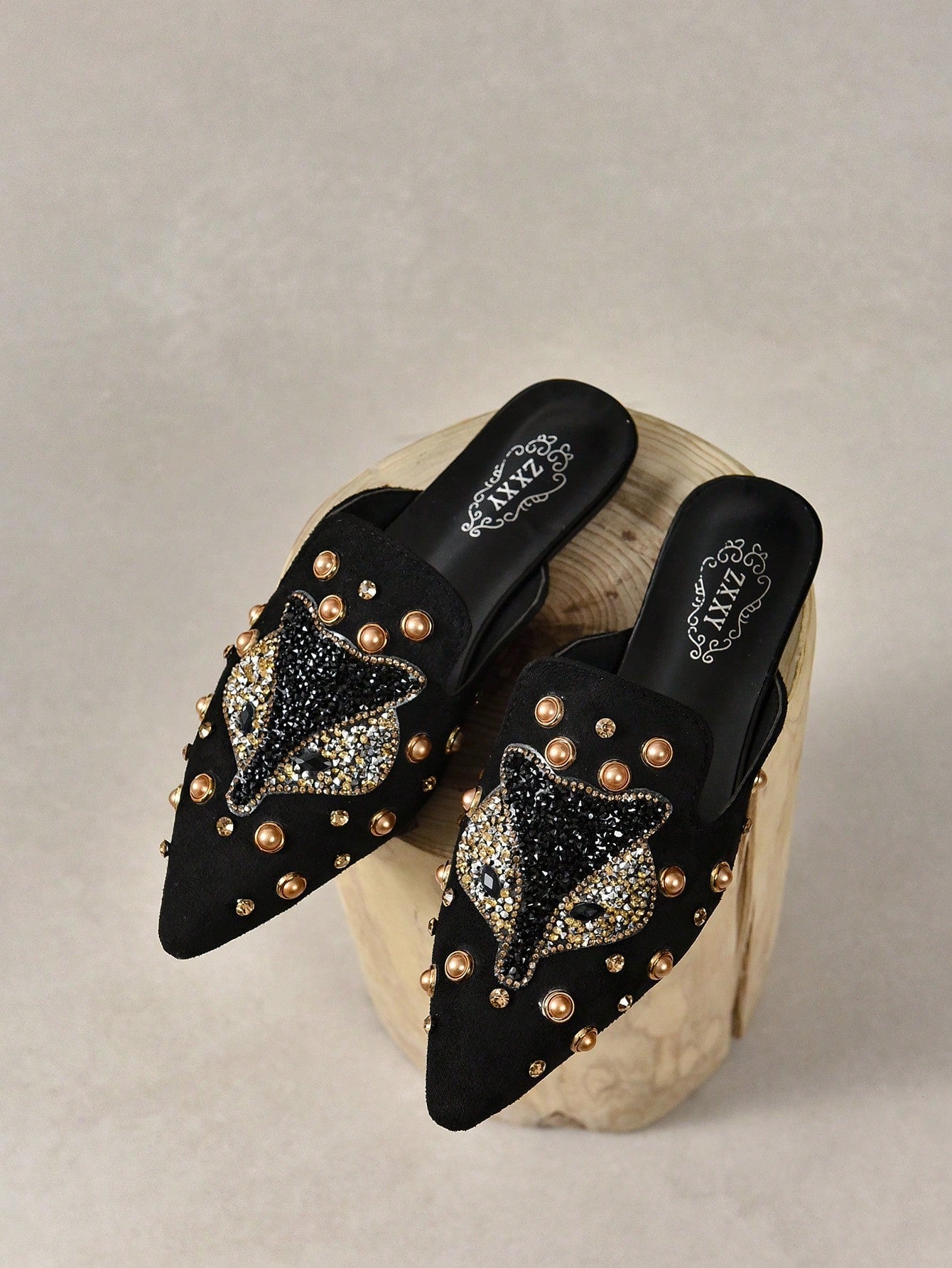 New Arrival Women's Rhinestone-Like Animal Decorated Fashionable Casual Mule Flat Shoes