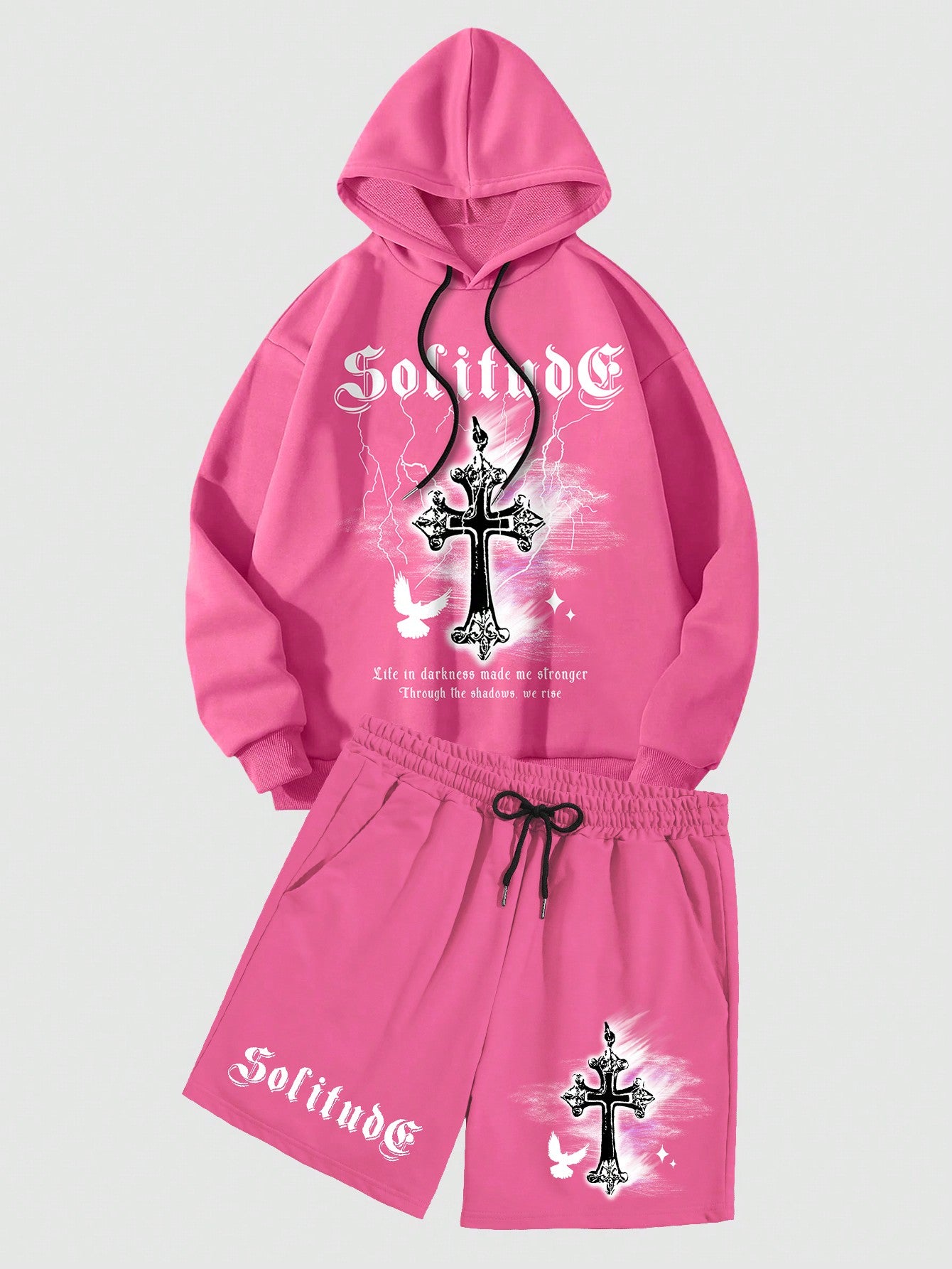 Street Life 2pcs Men's Cross Design Hoodie And Shorts Set For Spring/Summer