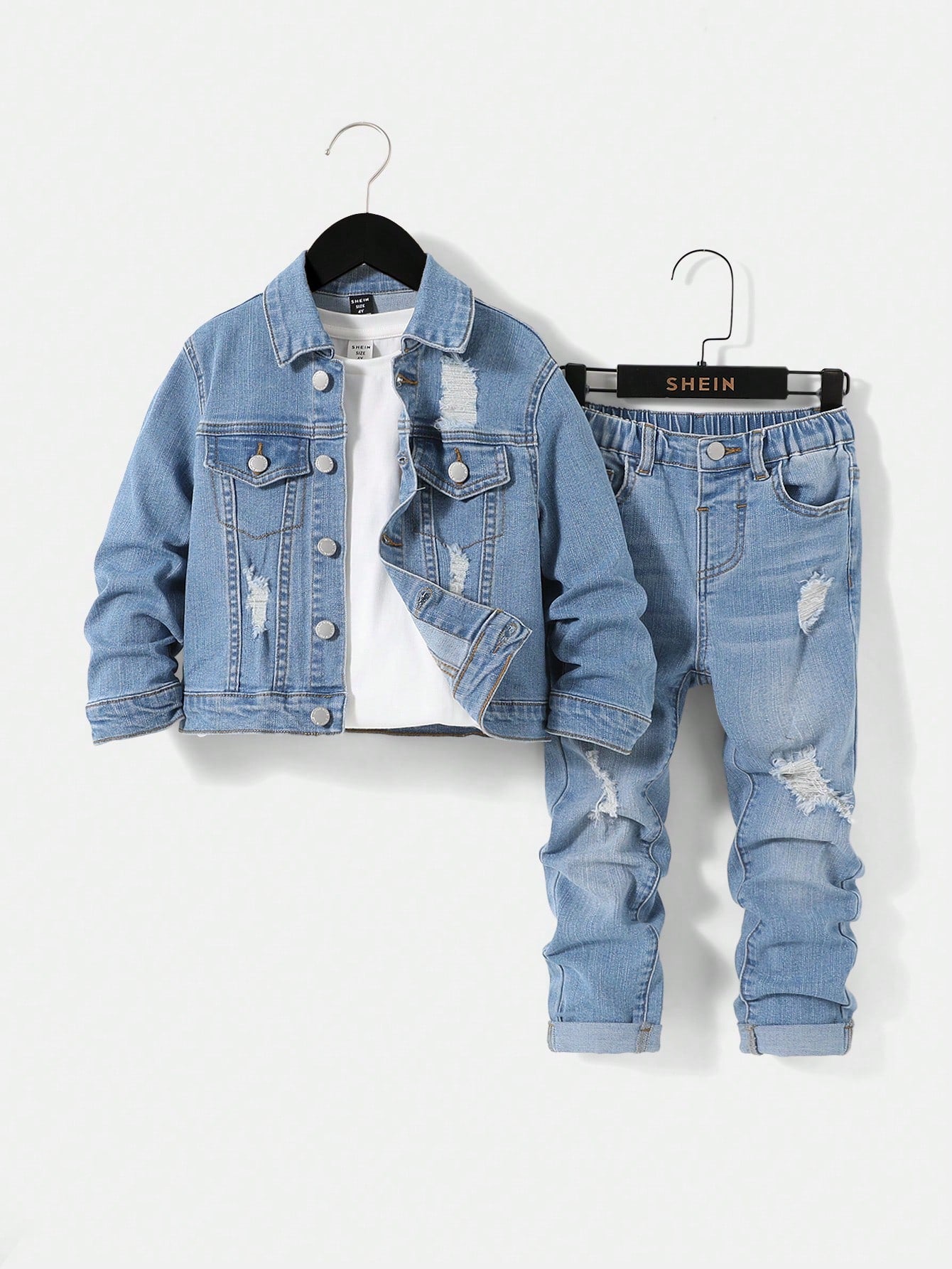 2pcs/Set Loose Fit Denim Jacket And Skinny Jeans Outfits For Toddler Boys