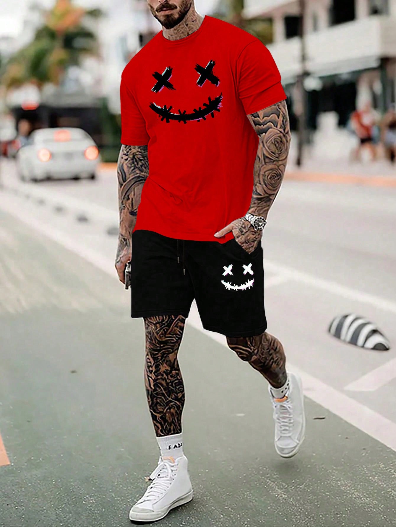 Men's Cartoon Printed T-shirt And Shorts