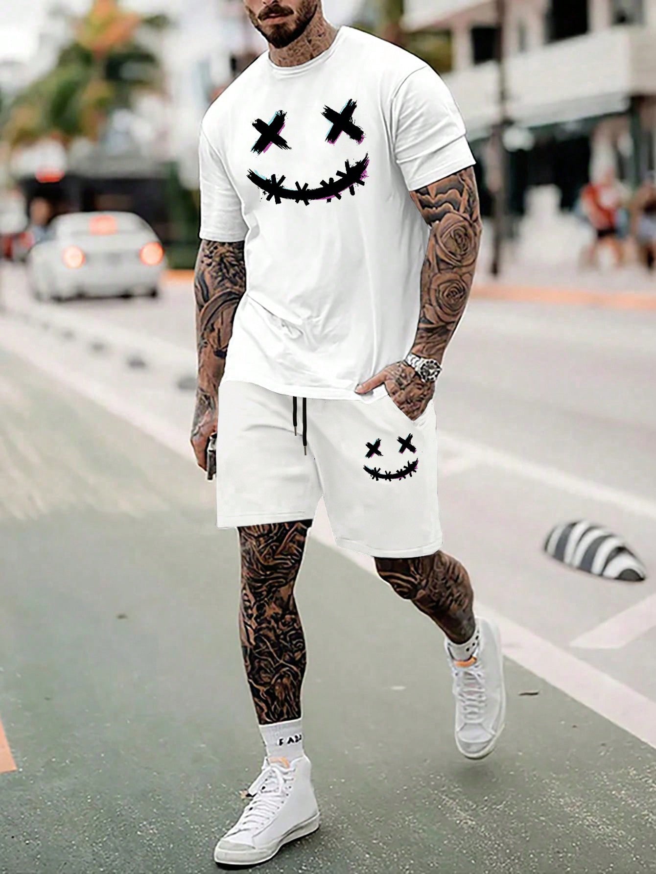 Men's Cartoon Printed T-shirt And Shorts