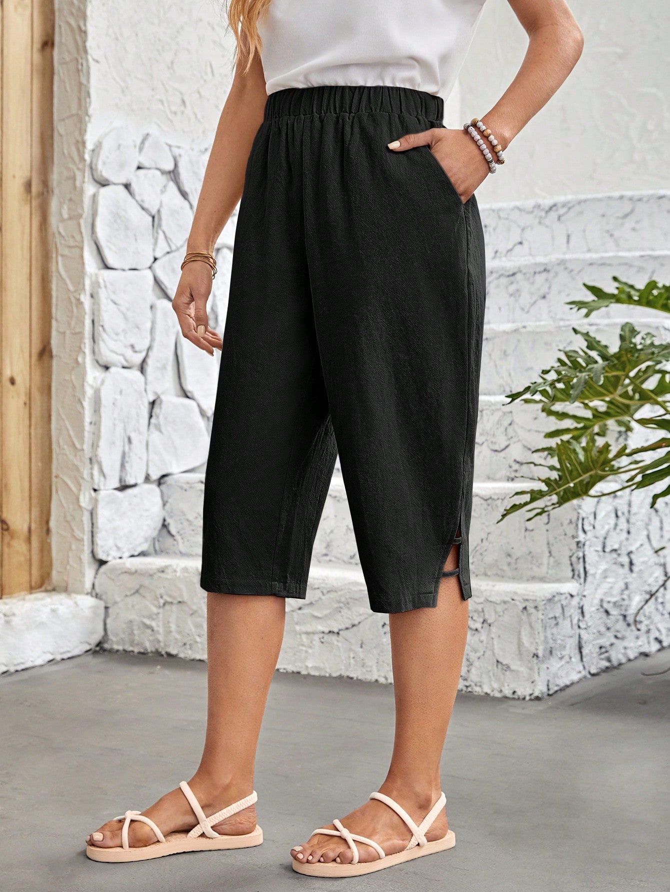 Split Hem Capri Pants