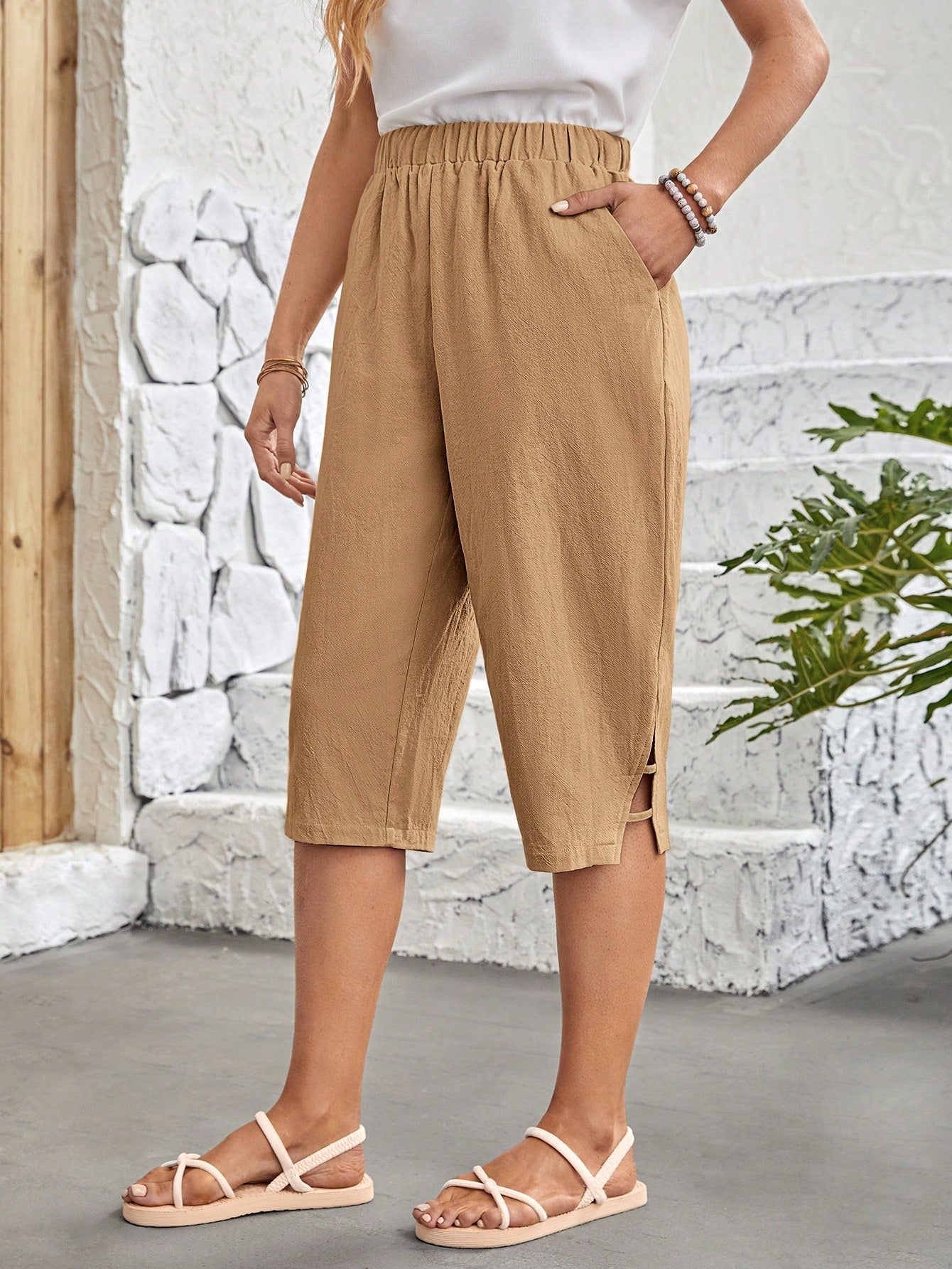 Split Hem Capri Pants