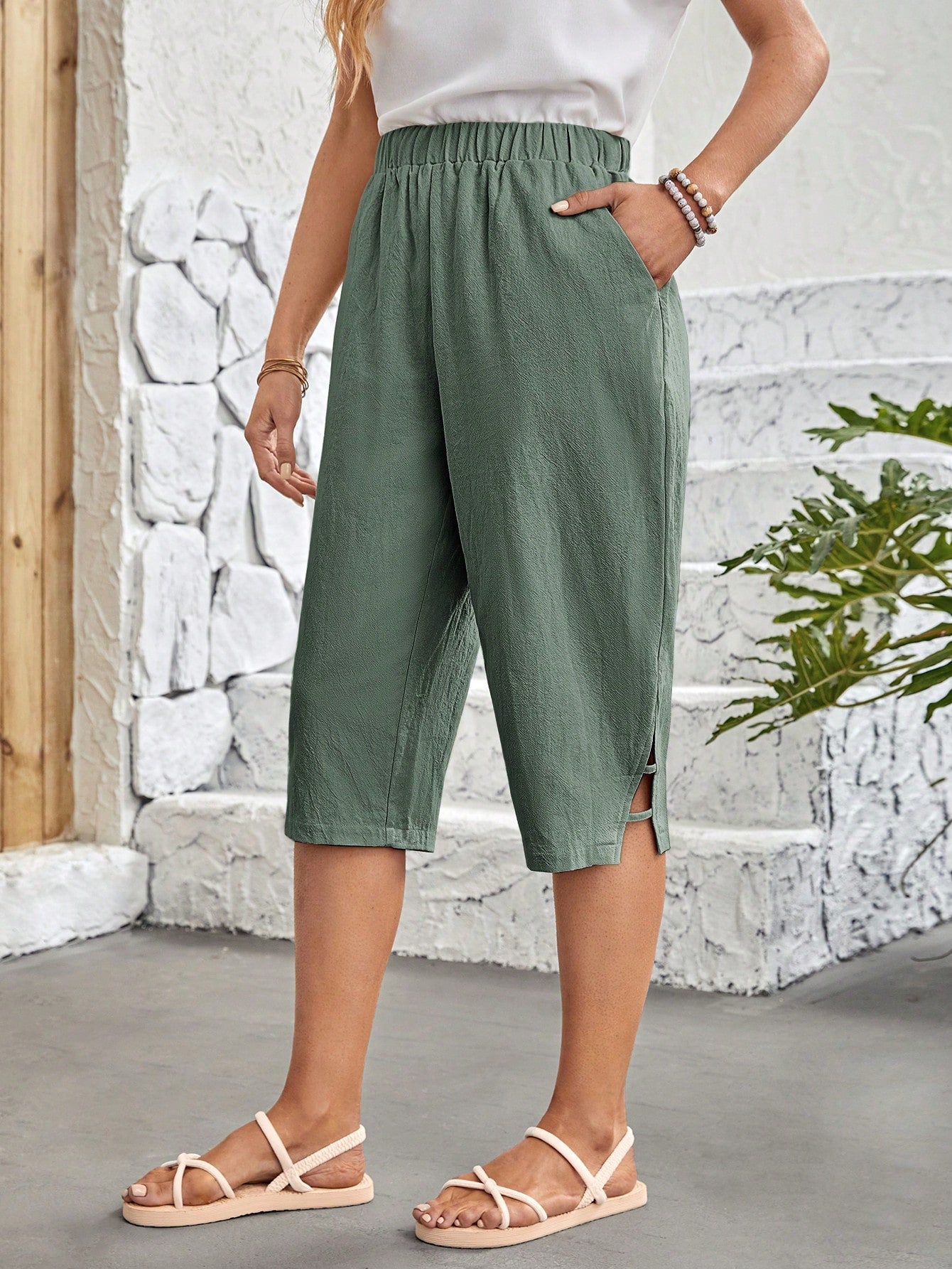 Split Hem Capri Pants