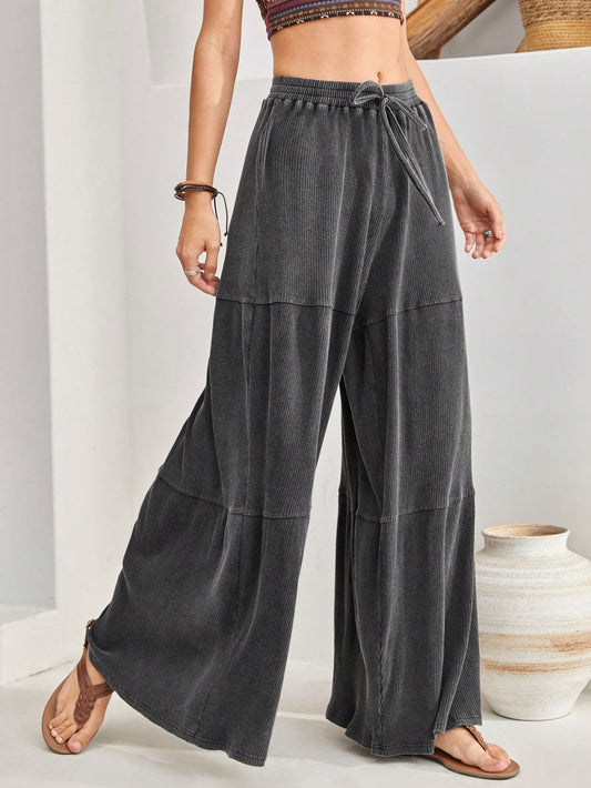 BohoFeels Women's Wide Leg Pants With Drawstring Waist And Ruffle Hem