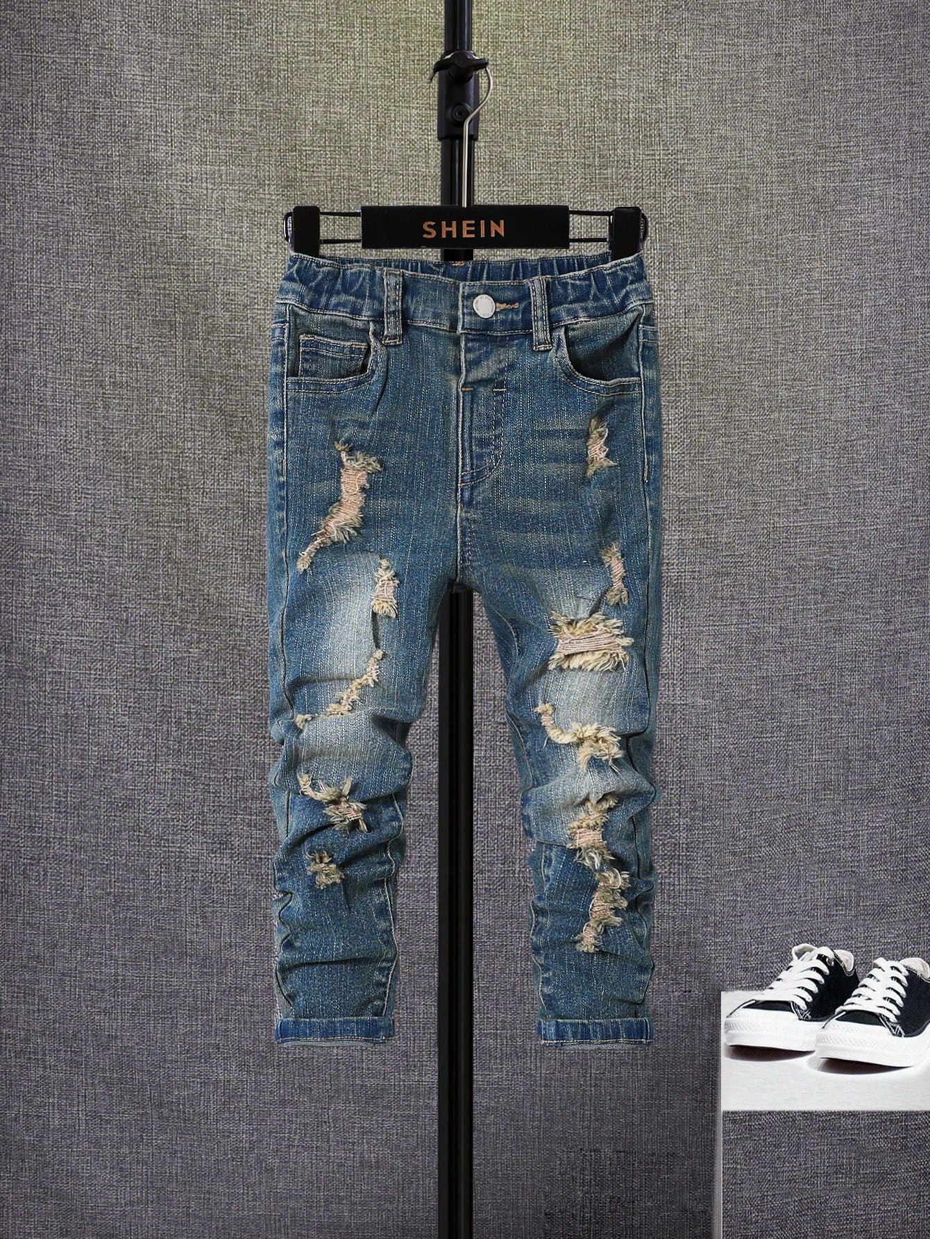 Young Boy Ripped Frayed Raw Trim Jeans