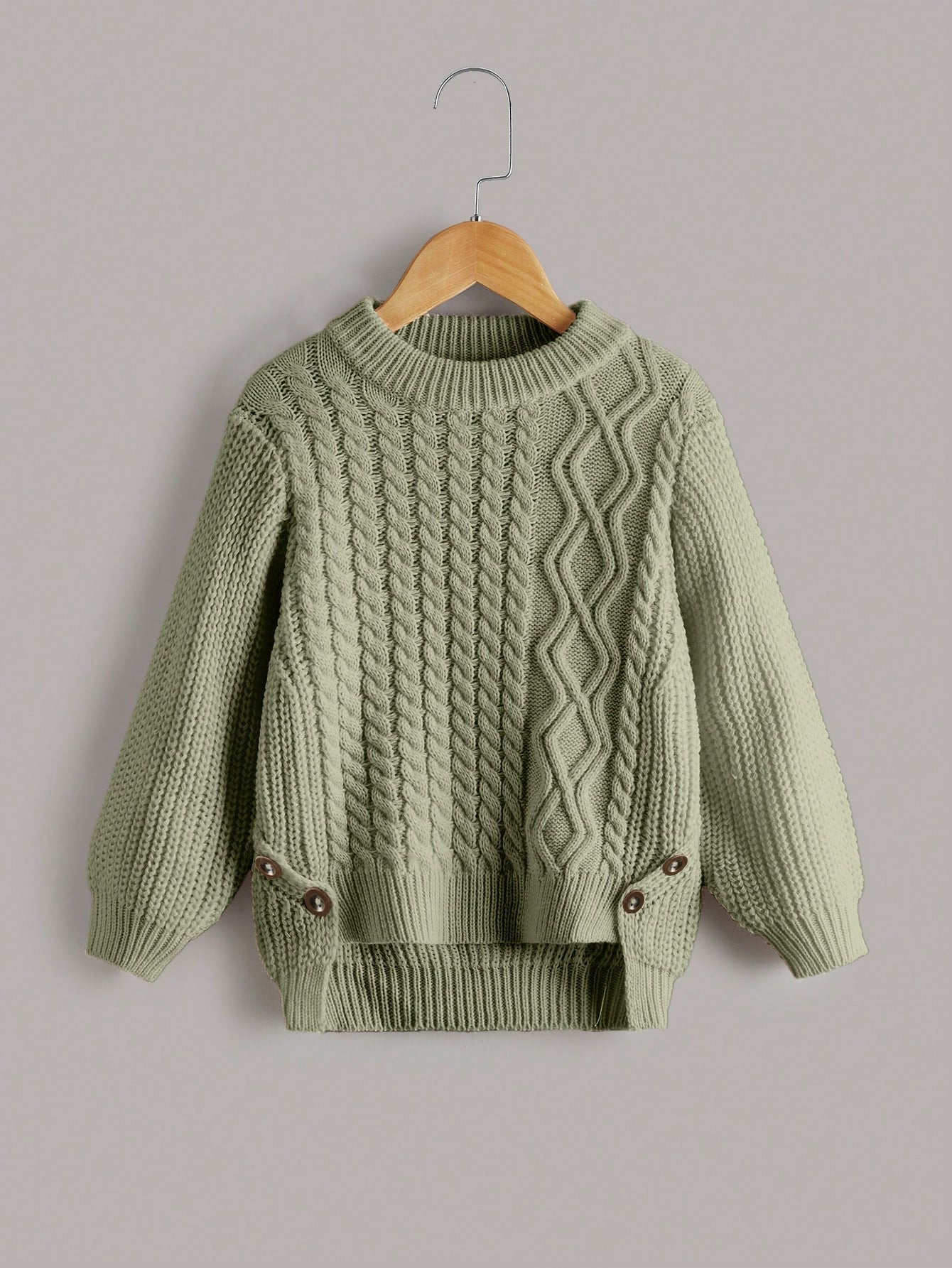 Young Girl Cable Knit High Low Hem Sweater