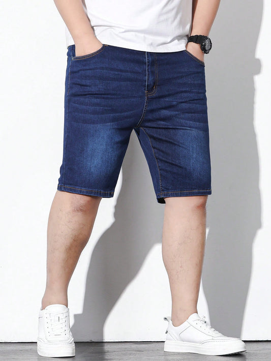 Men'S Plus Size Washed Denim Shorts