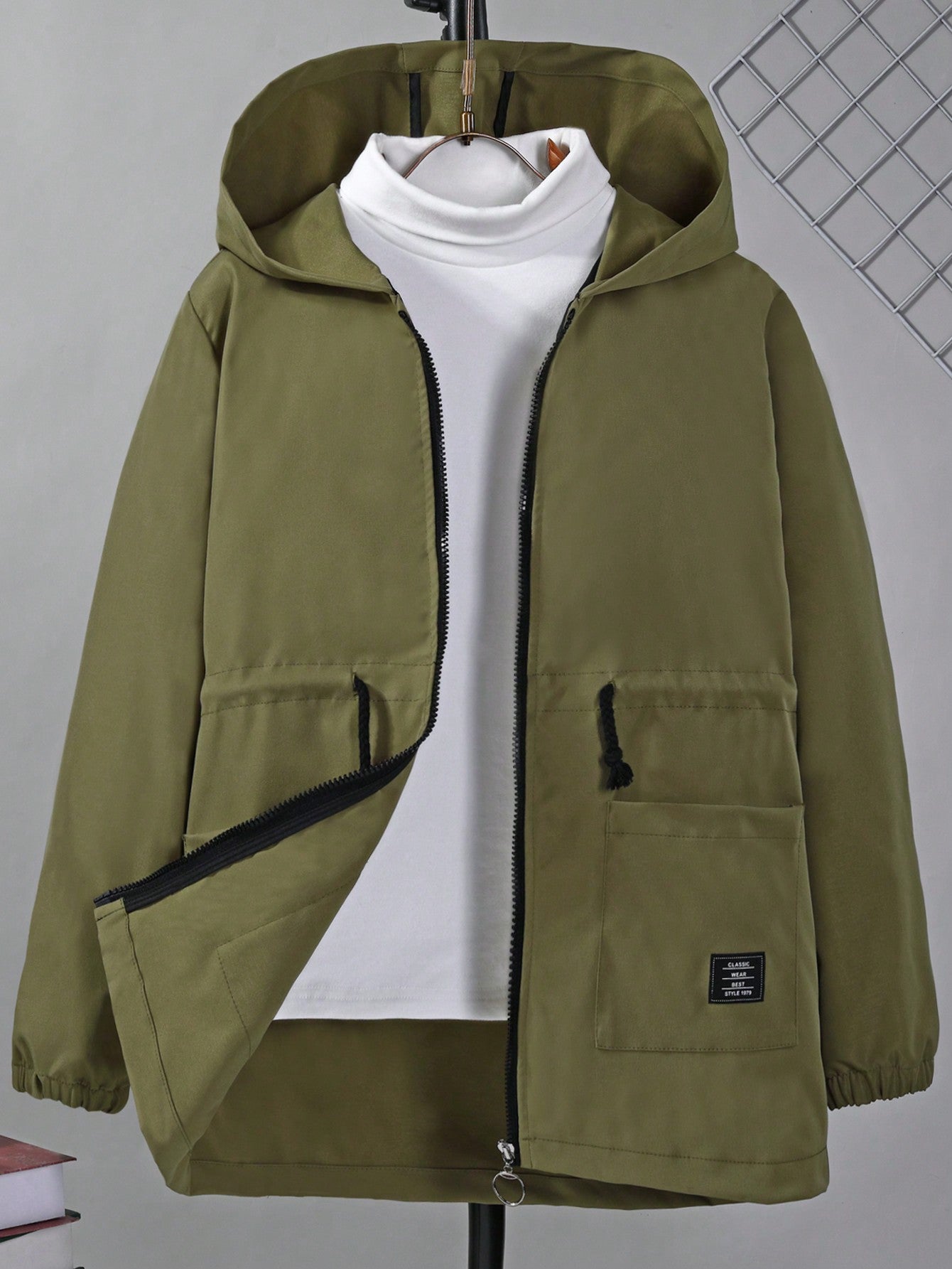 Boys' Drawstring Waist Double-Pocket Hooded Jacket